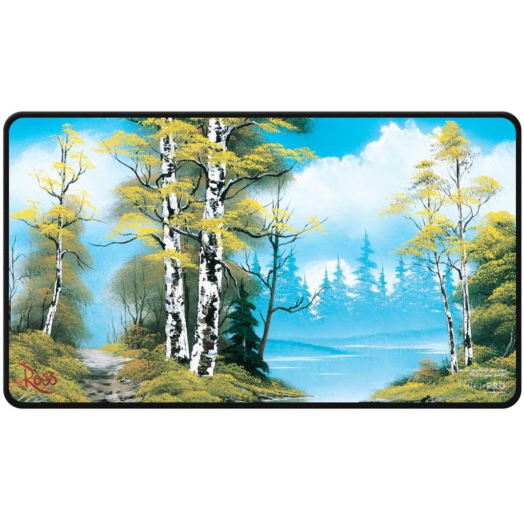 Ultra PRO Bob Ross Lakeside Path Black Stitched Playmat | Non-Slip Rubber Backing | 24' x 13.5' 1