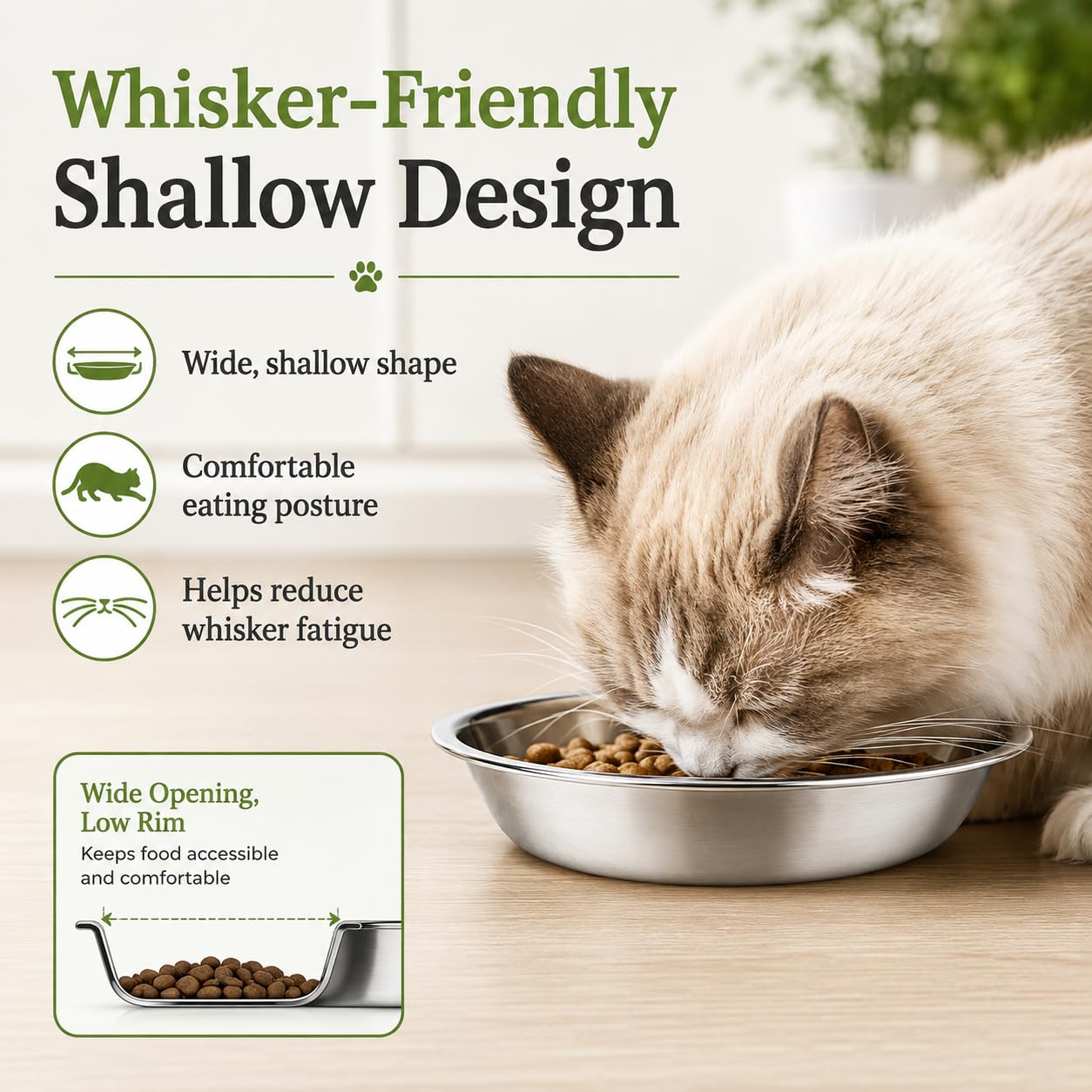 JADUFHU Stainless Steel Cat Bowls - 3 Pcs, 5.5 Inch Diameter, Whiskers-Friendly Design
