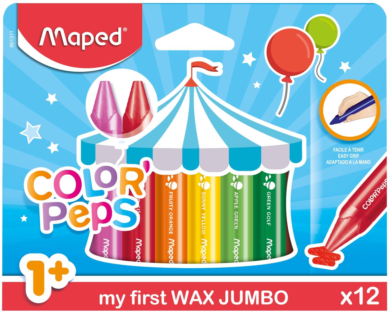 Maped Color'Peps My First Jumbo Wax Crayons - Pack of 12 Colours | Triangular Grip | Ages 2+ 1