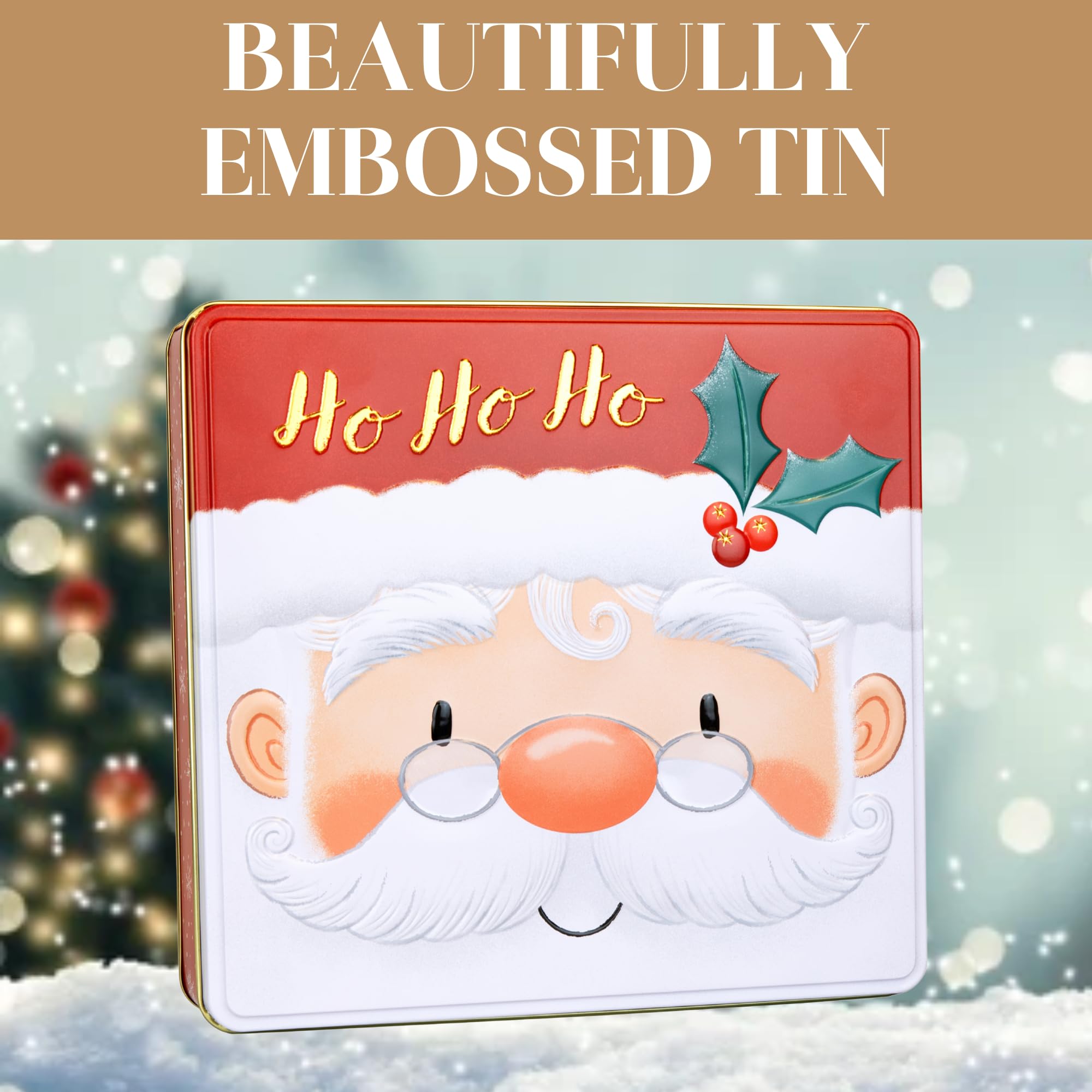 The Silver Crane Co. Santa Belgian Biscuits Square Tin - Christmas Chocolate Biscuit Gift Set