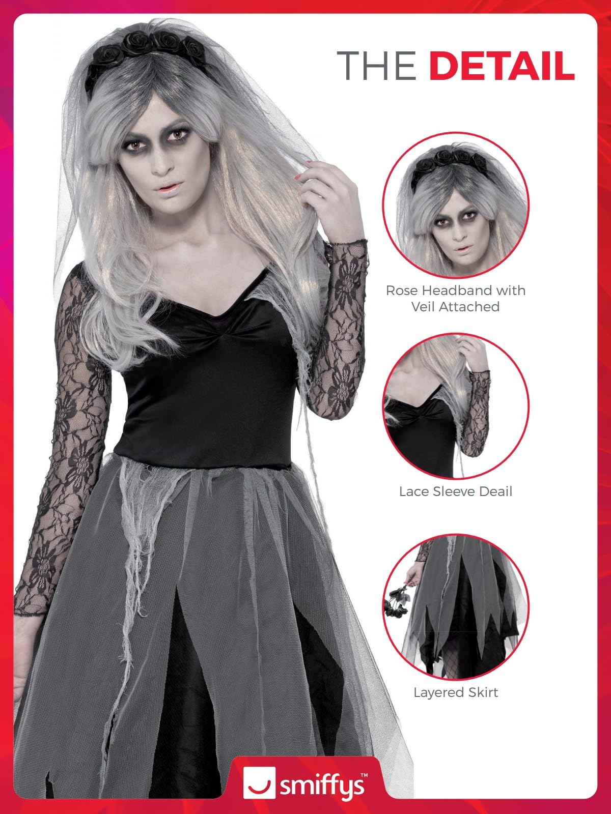 Smiffys Graveyard Bride Costume - Women's Size S (UK 8-10) 12