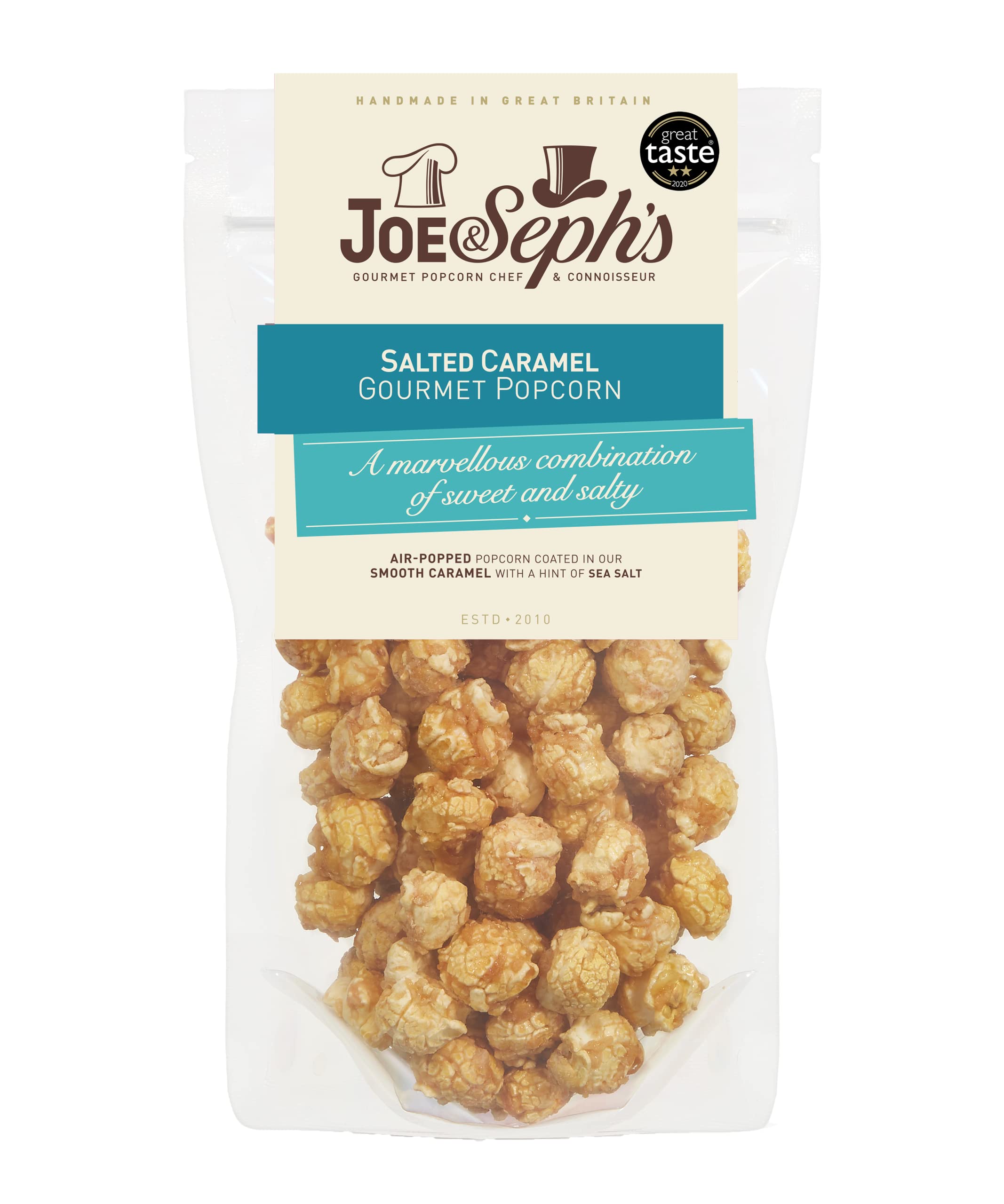 Joe & Seph's Salted Caramel Popcorn (80 g) – Gourmet-Popcorn aus der Heißluftmaschine, handgefertigt in Großbritannien, Gewinner des Great Taste Award mit 2 goldenen Sternen