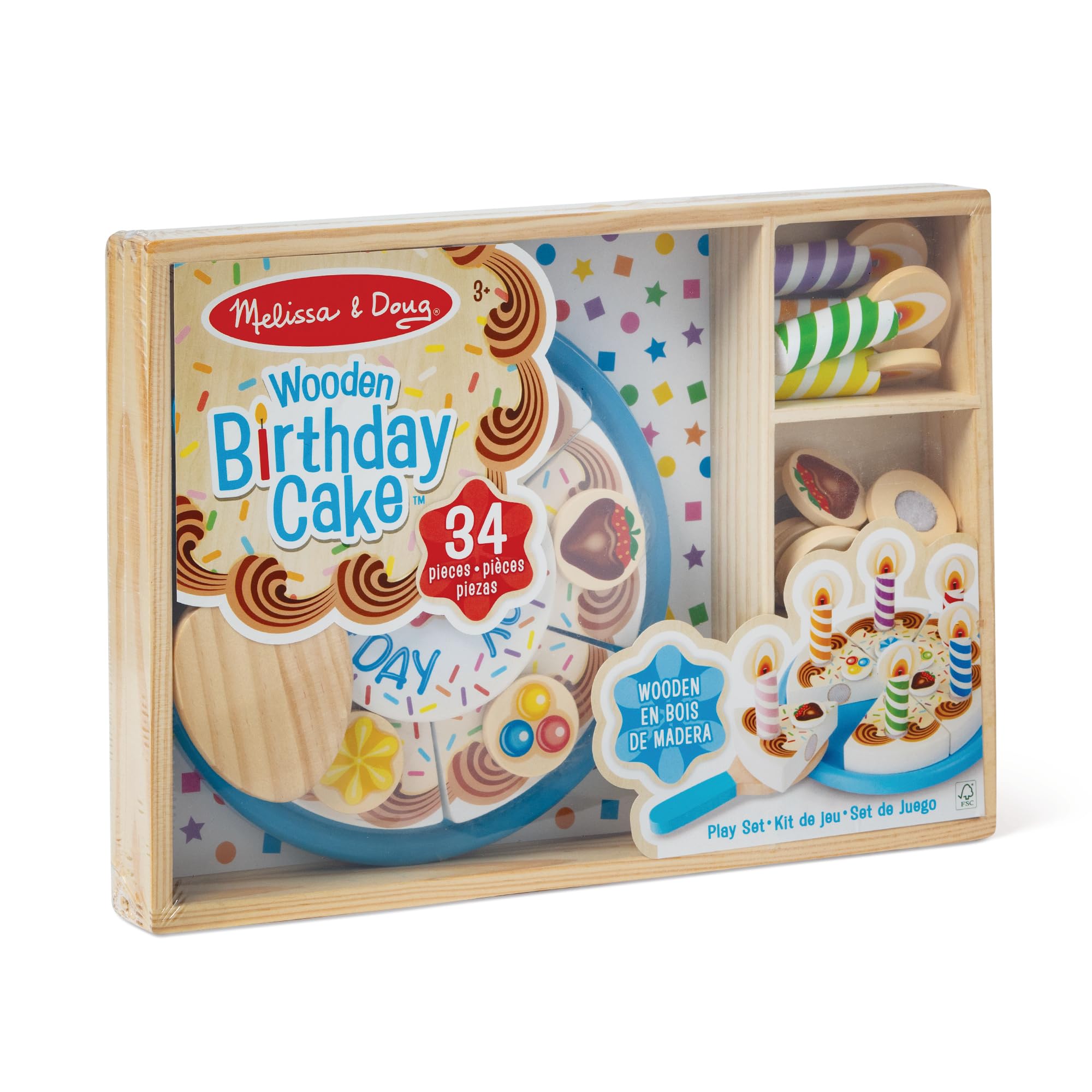 Melissa & Doug Wooden Birthday Cake Play Food Toy for Kids Ages 3+ | Includes 6 Slices & Toppings 9