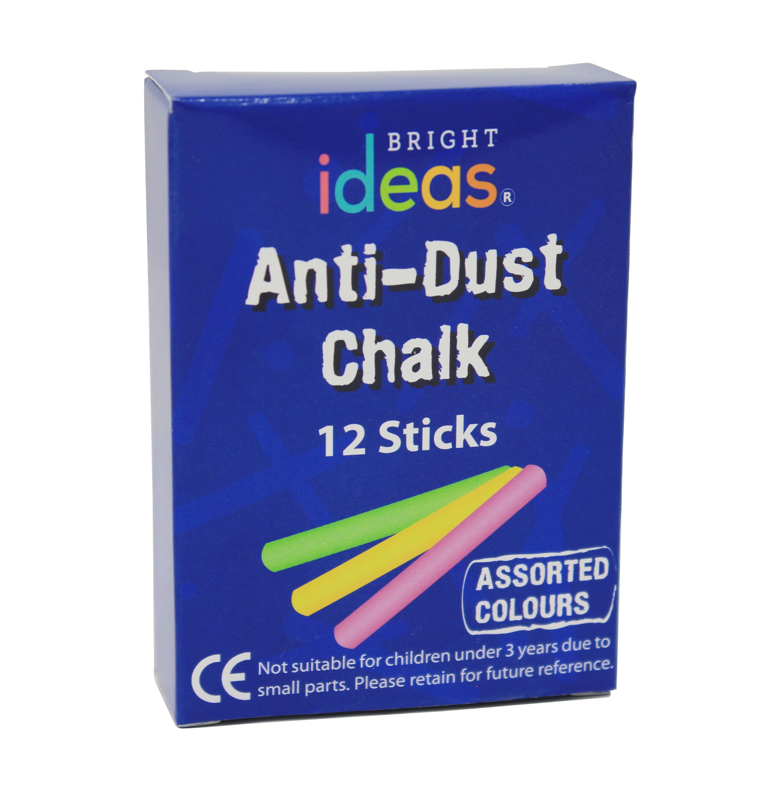 Bright Ideas Assorted Colour Chalk Sticks - 12 Pack, 8cm Length, Non-Toxic Gypsum