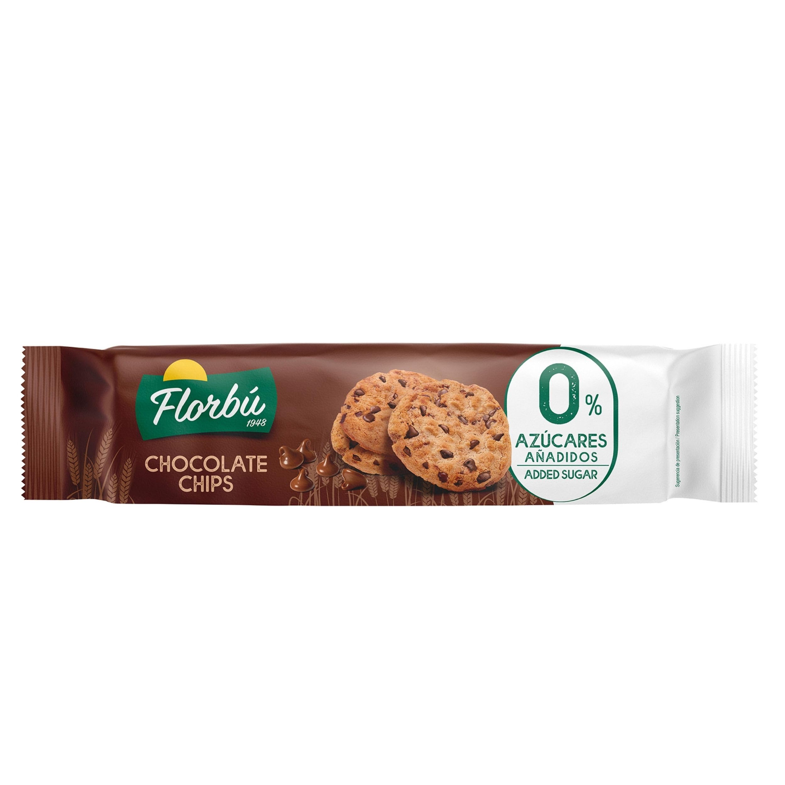 Florbu Chocolate Chip Cookies 0% - No Added Sugar Biscuits | Classic Crunch 1