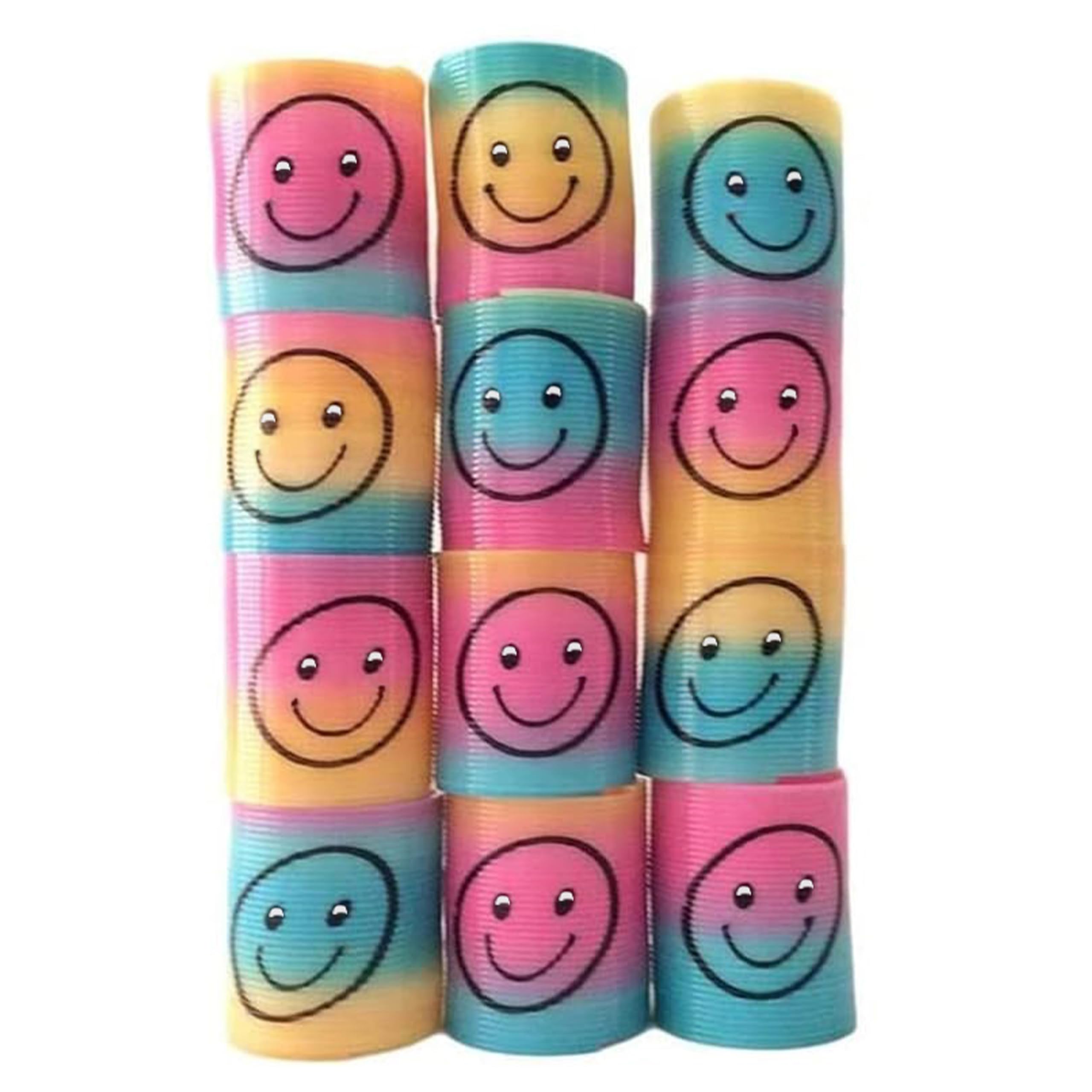 SHATCHI Mini Smile Face Springs - 12 Pcs Rainbow Slinky Fidget Toys for Kids | Stretches to 1 Meter 8