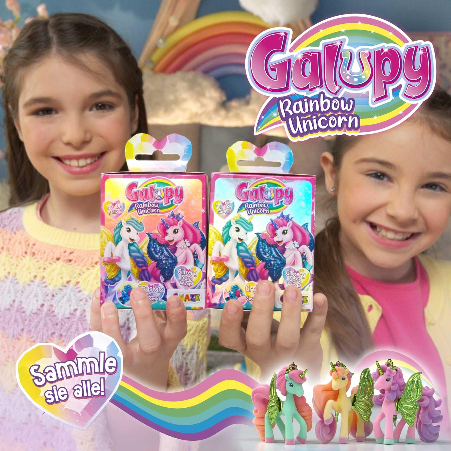 Galupy Rainbow Unicorn Toy Set - 3 Pack Collectable Figures with Swarovski Crystals 5