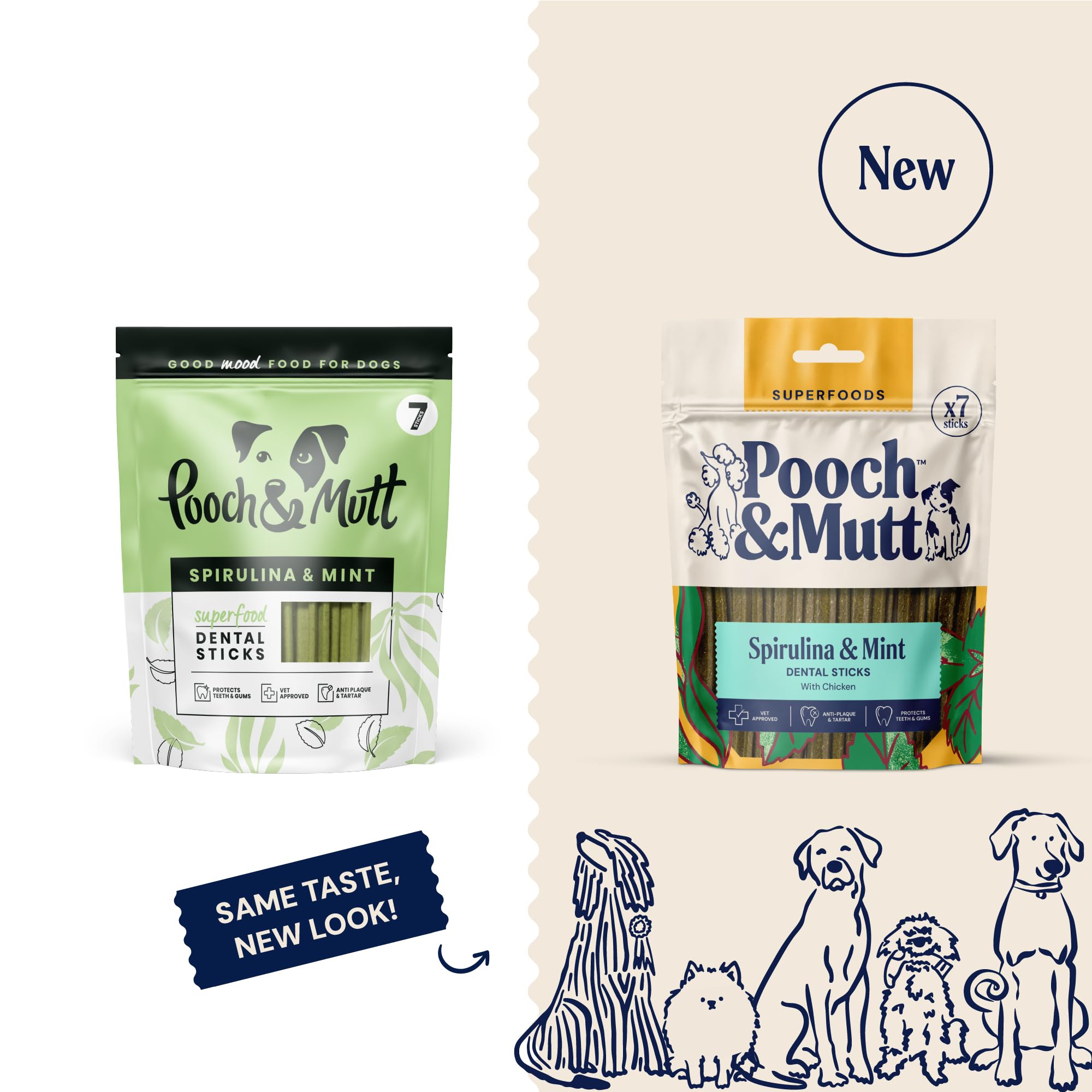 Pooch & Mutt Superfood Dental Sticks - Spirulina & Mint Flavor, 7 Sticks