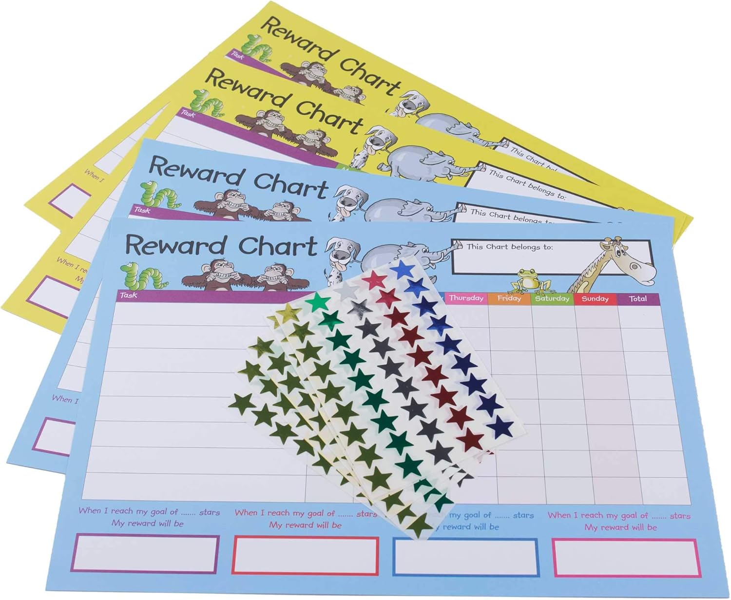 House of Card & Paper Reward Chart - 4 Charts with 225 Foil Star Stickers for Early Learning 1