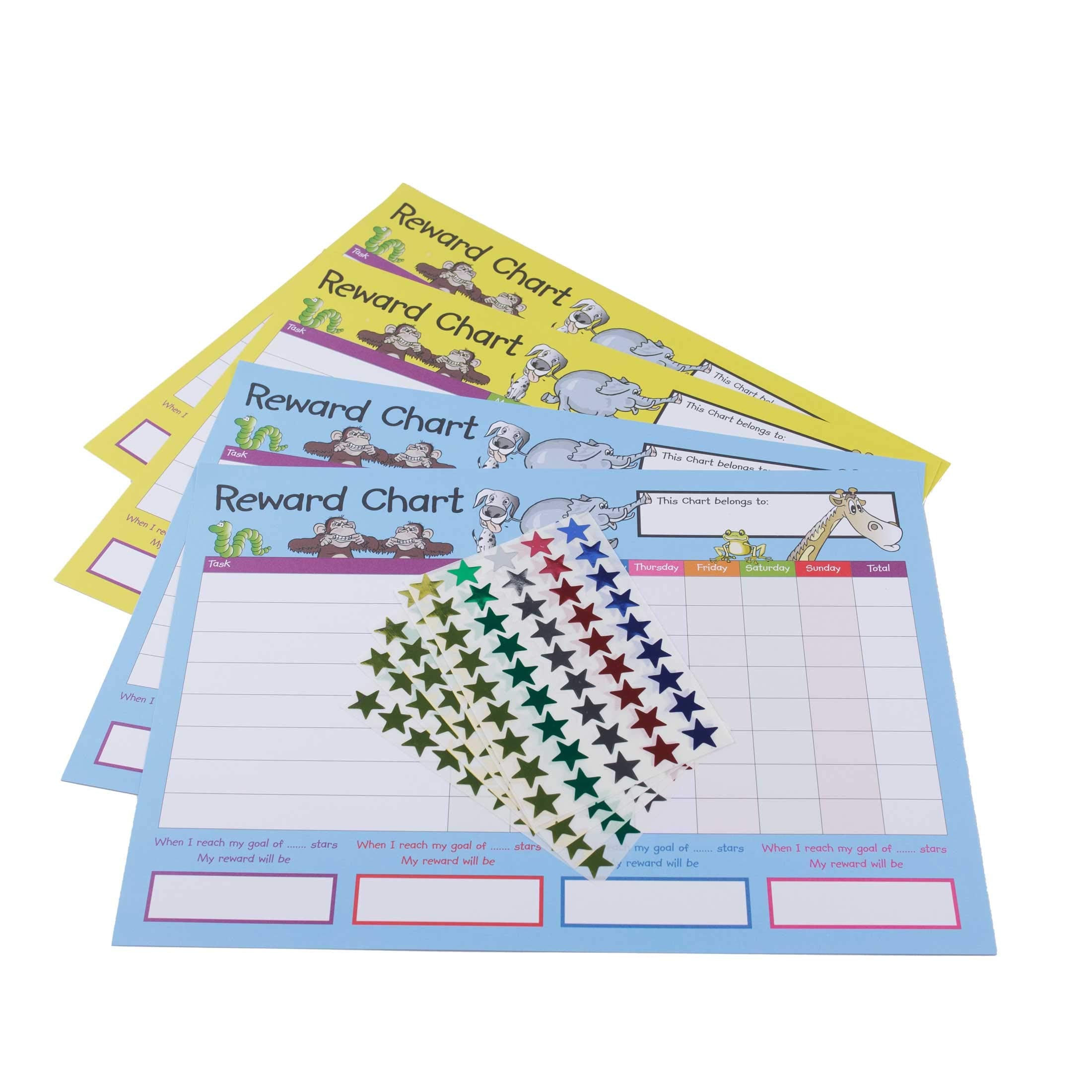 House of Card & Paper Reward Chart Set - 4 Charts & 225 Foil Star Stickers | Early Learning Motivation