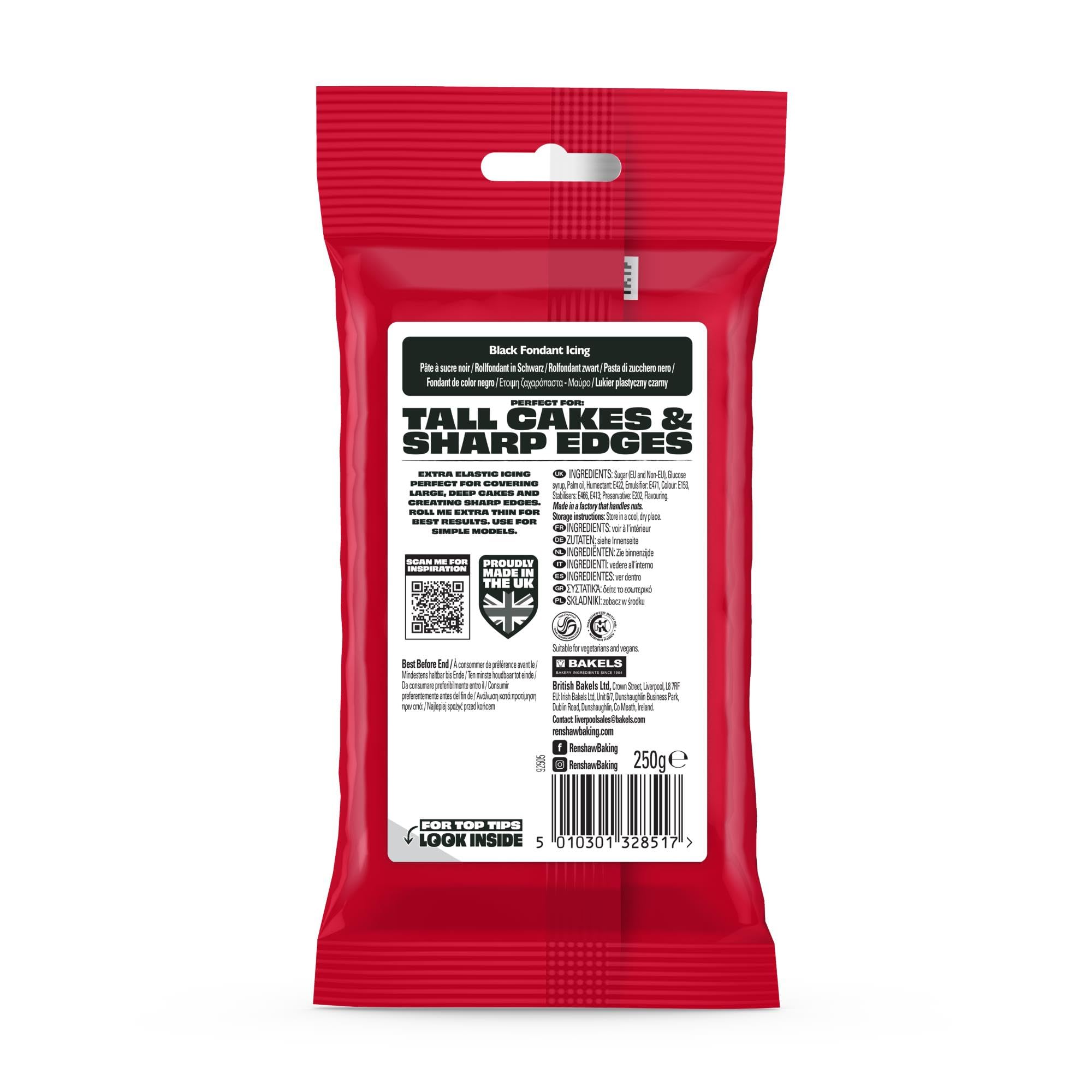 Renshaw Black Extra Stretch Fondant Icing - Ready to Roll for Cakes | 250 g