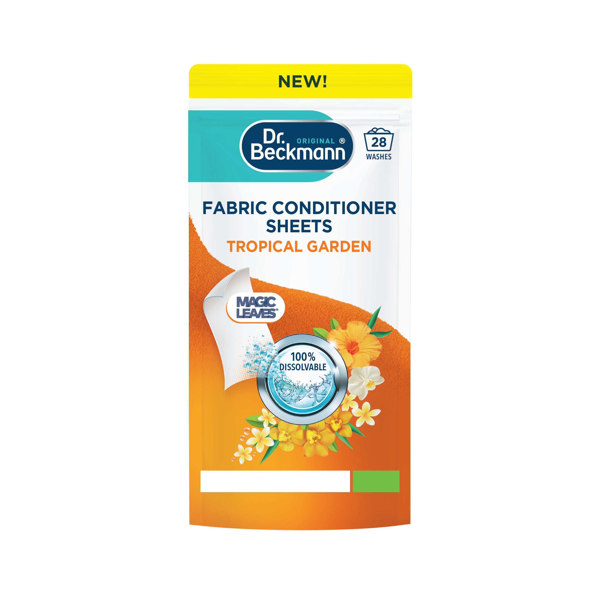 Dr. Beckmann Fabric Conditioner Sheets Tropical Garden Scent | 14 Count | Ultra-Light & Compact