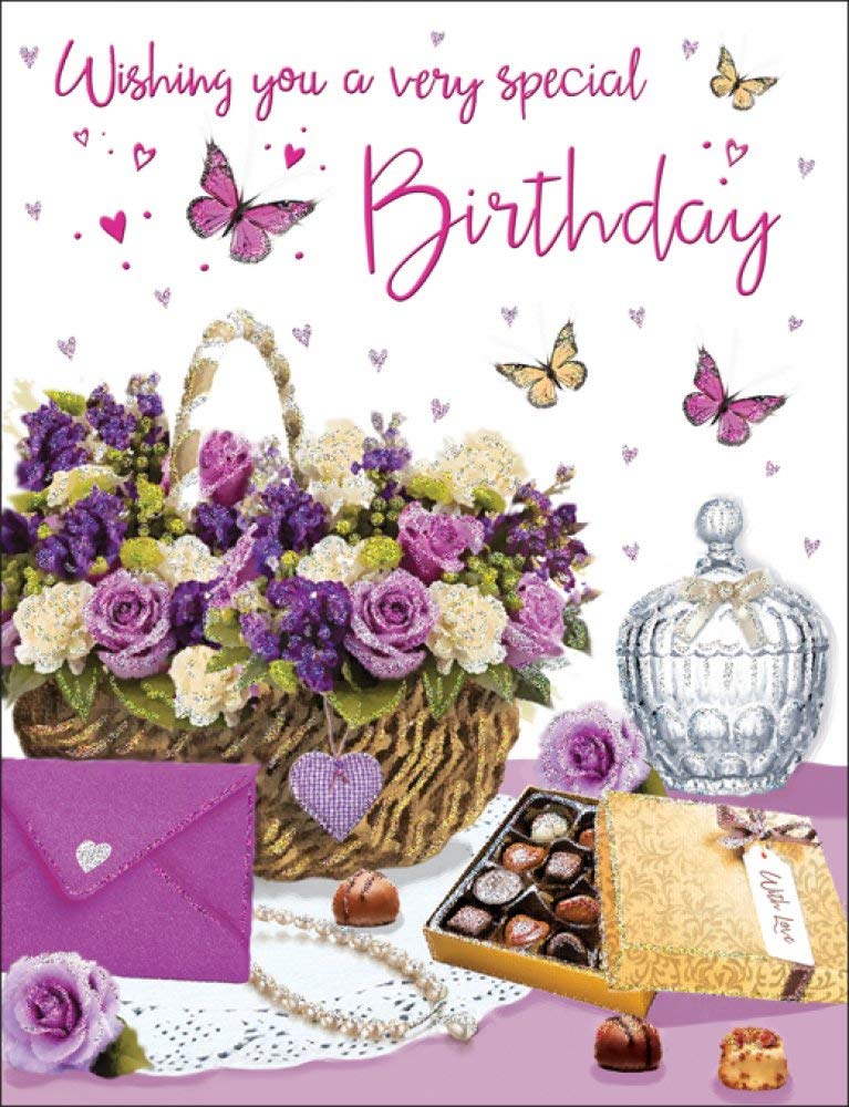 Piccadilly Greetings Female Birthday Card - Flower Basket Design | 8 x 6 Inches 1