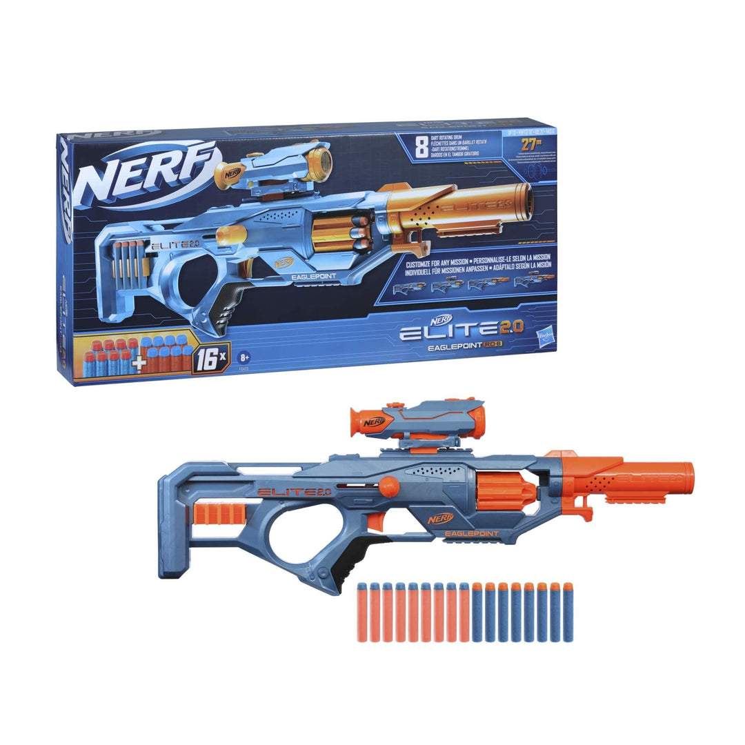 Nerf Elite 2.0 Eaglepoint RD-8 Blaster - 8-Dart Drum, Detachable Scope, 16 Darts, Bolt Action