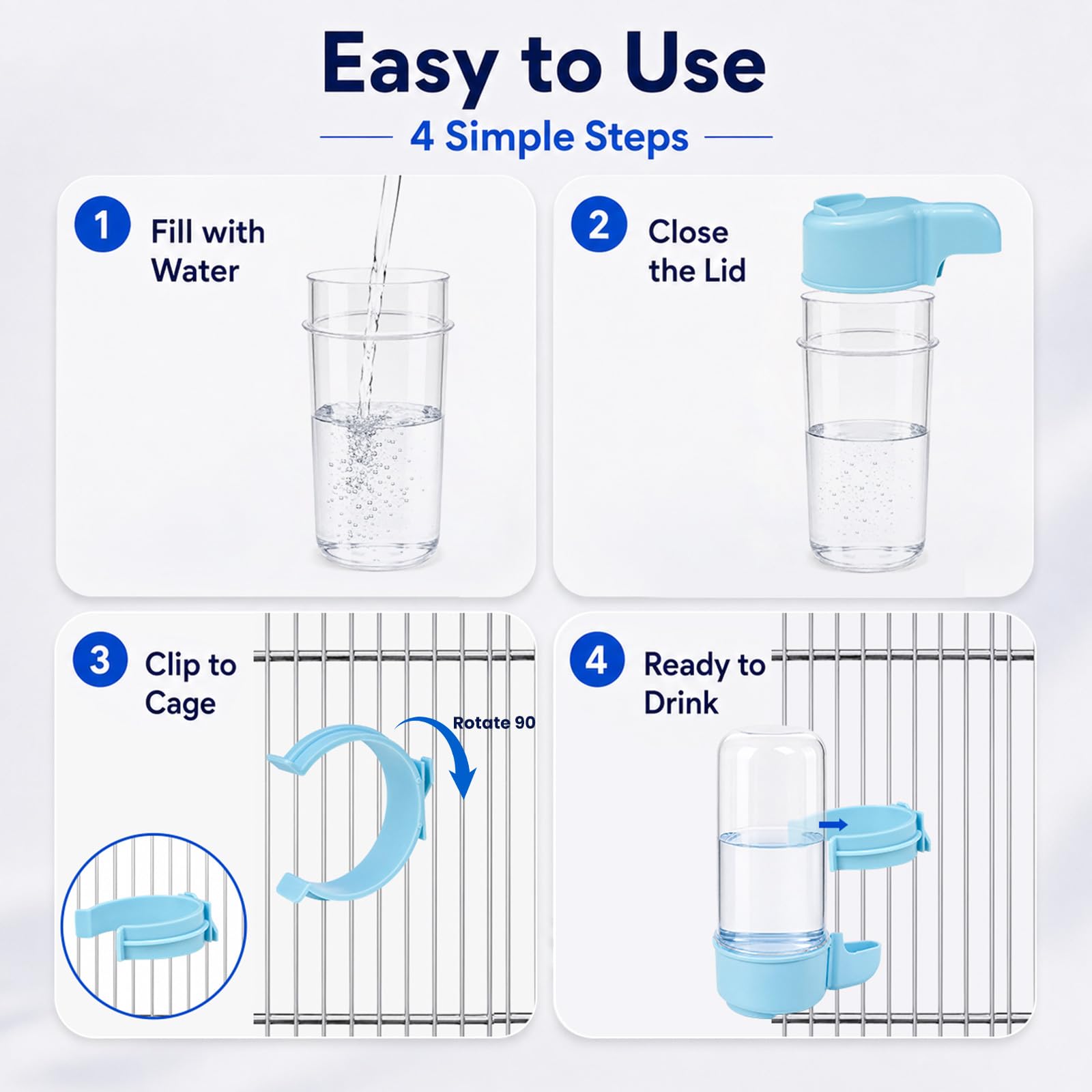 Muexoee Automatic Bird Water Dispenser - 2 Pack Cage-Mounted Gravity Feeder | White & Blue 5