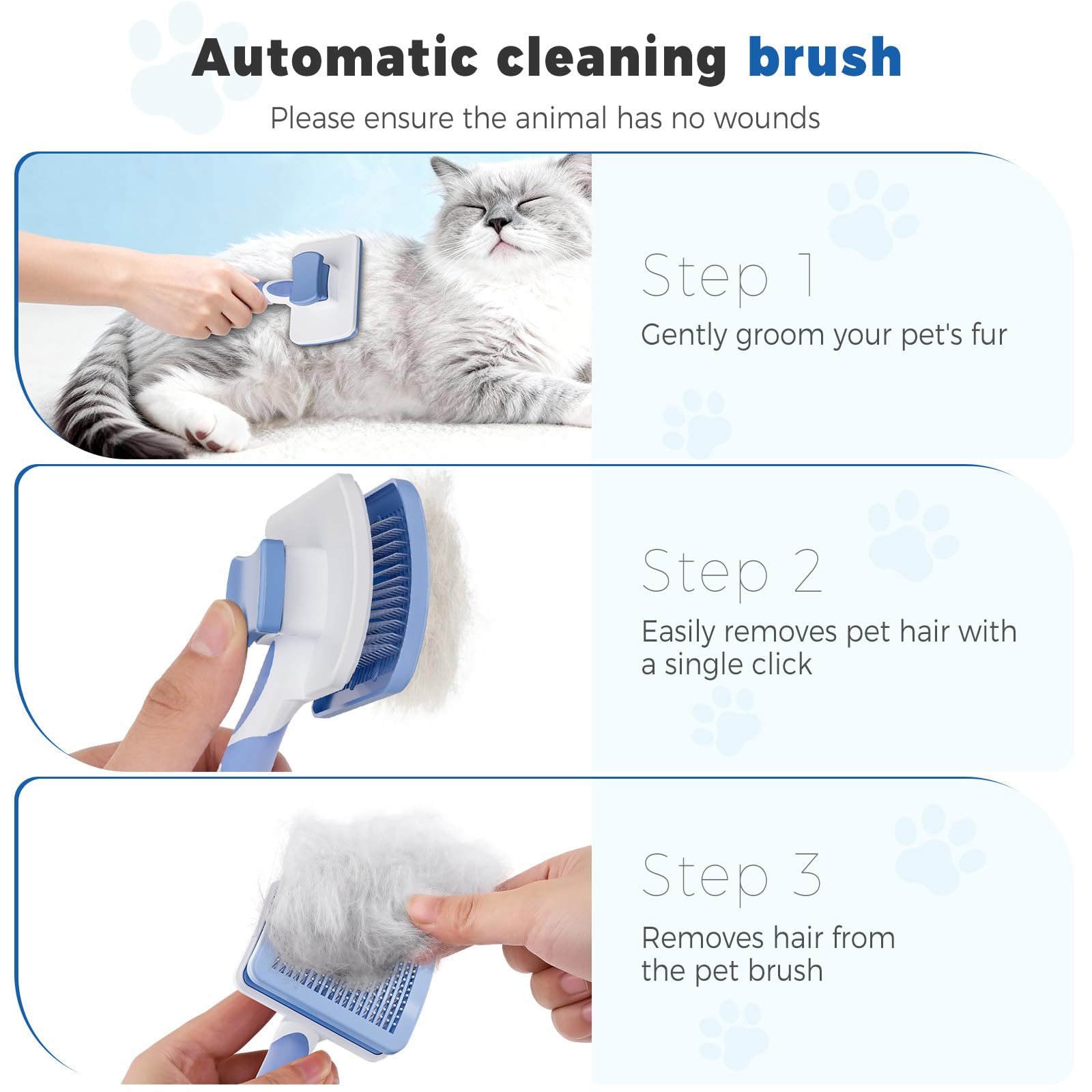 Diboniur Pet Brush - Self Cleaning | Stainless Steel Bristles for Long & Short Hair | Blue 3