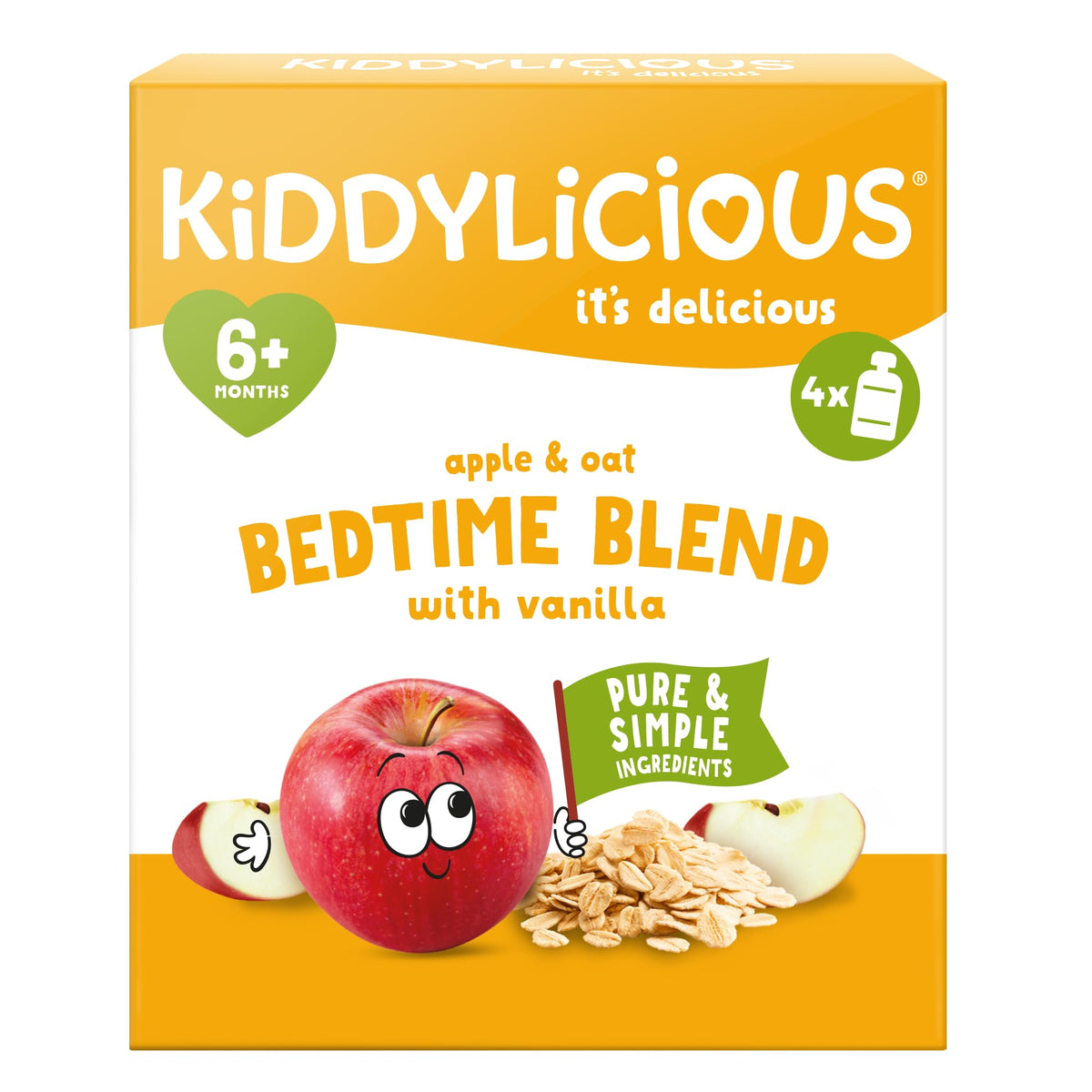 Kiddylicious Apple, Oat & Chamomile Fruit Pouches - Suitable for 6+ Months | 100g (Pack of 12)