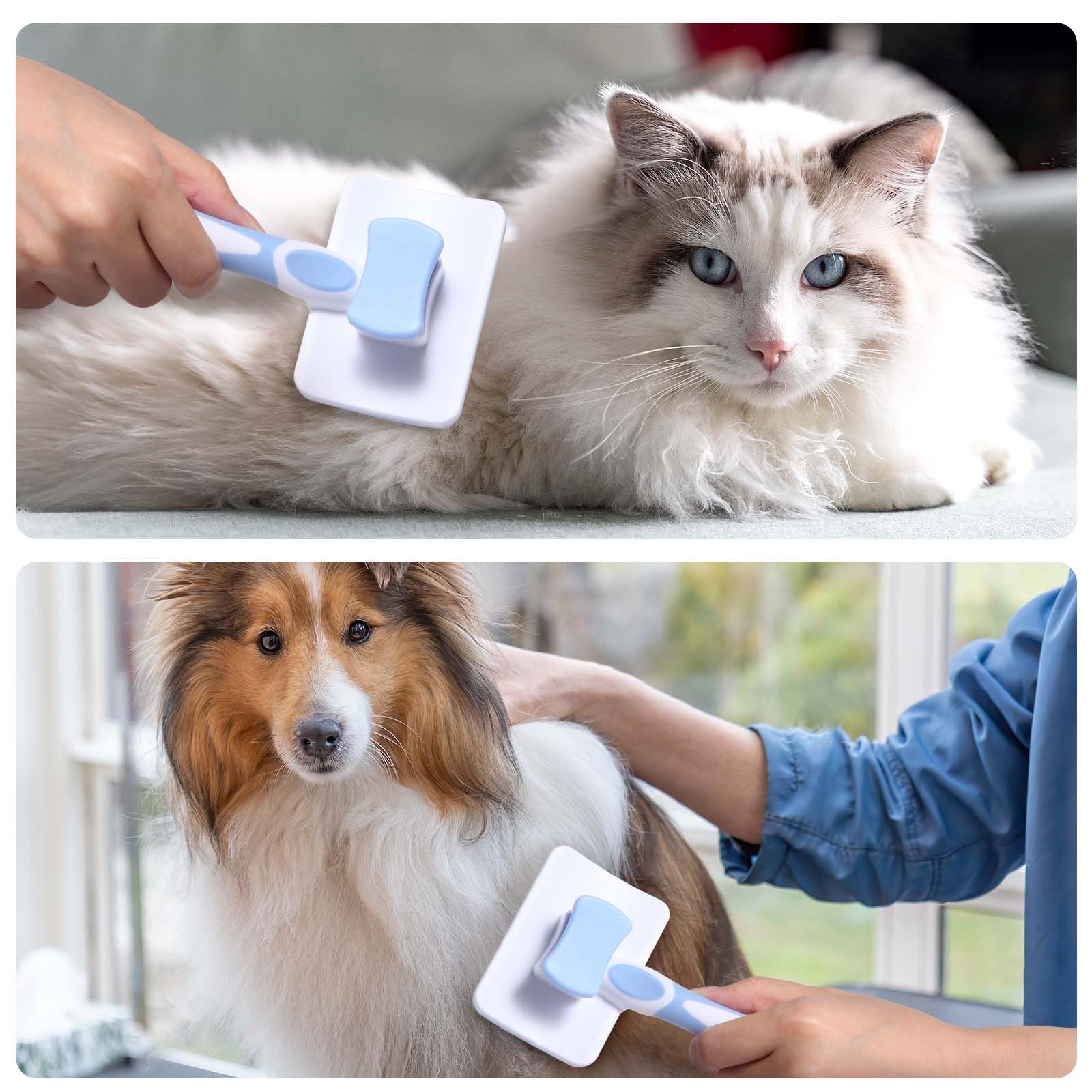Vinabo Self-Cleaning Pet Slicker Brush for Dogs and Cats - Reduces Shedding 90% | Blue