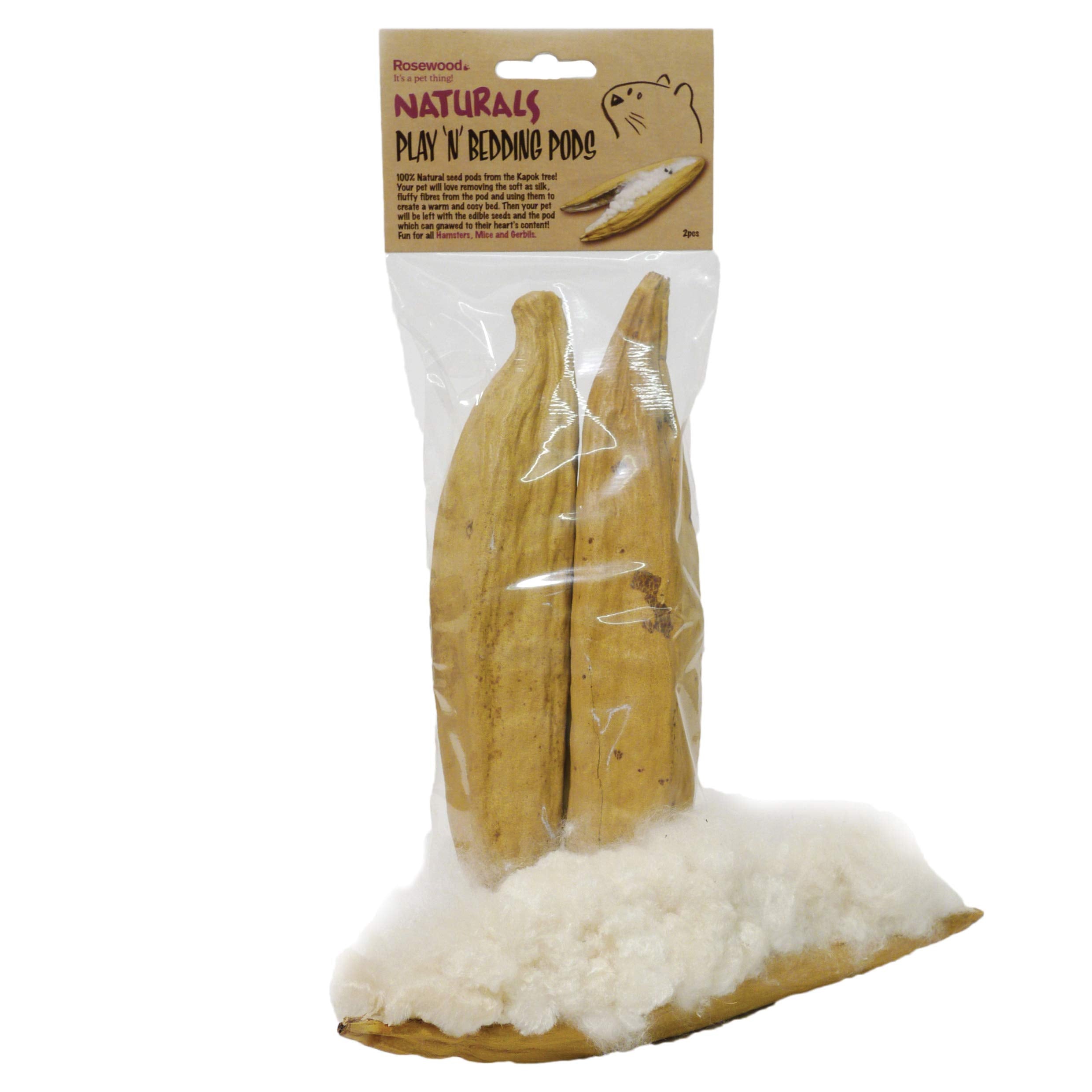 Rosewood Naturals Play n Bedding Pods - Natural Kapok Fiber Bedding for Small Animals | Pack of 2
