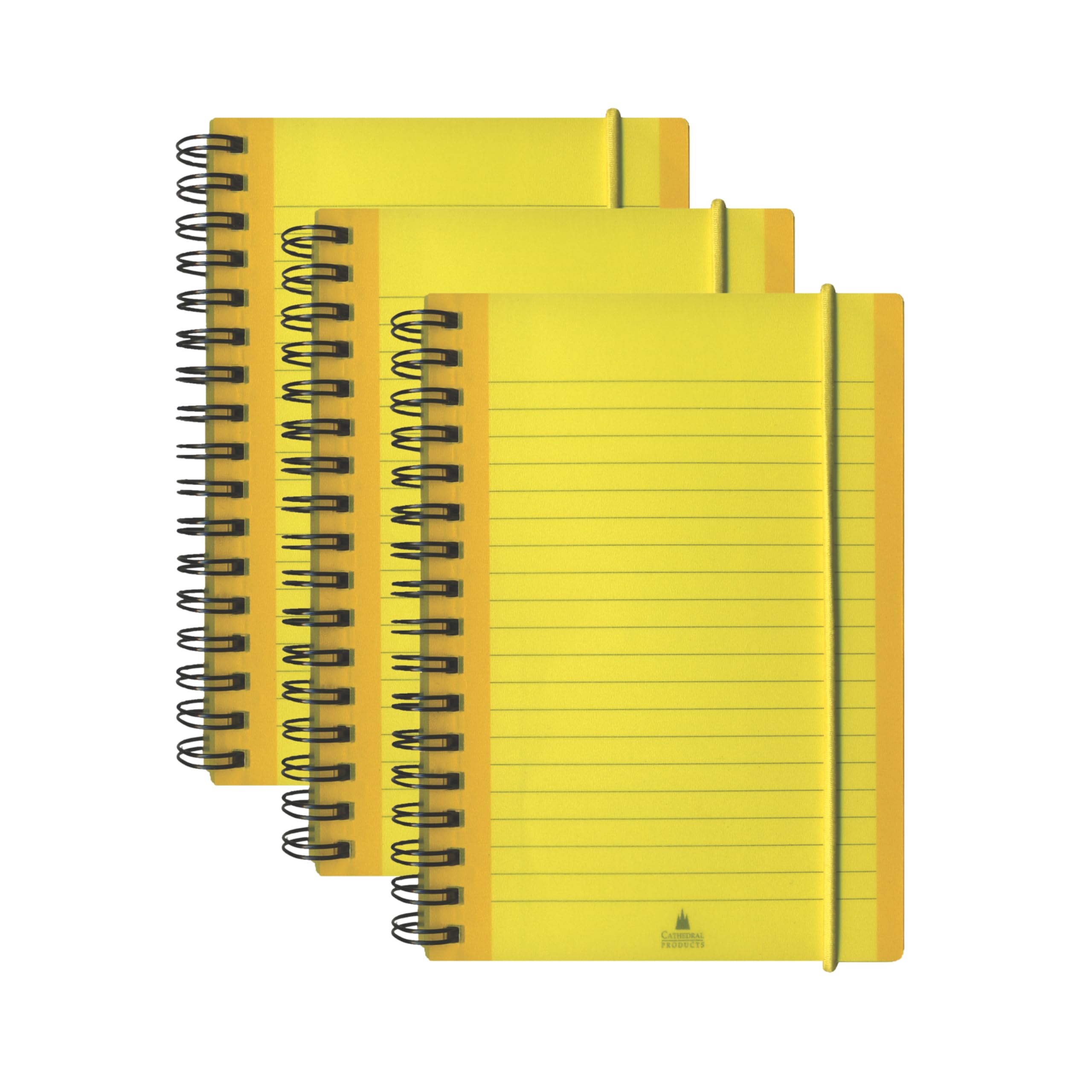 Cathedral Products Pack of 3 A6 Spiral Bound Notebooks - Neon Yellow | 80GSM Lined Paper | Perforated Pages 1