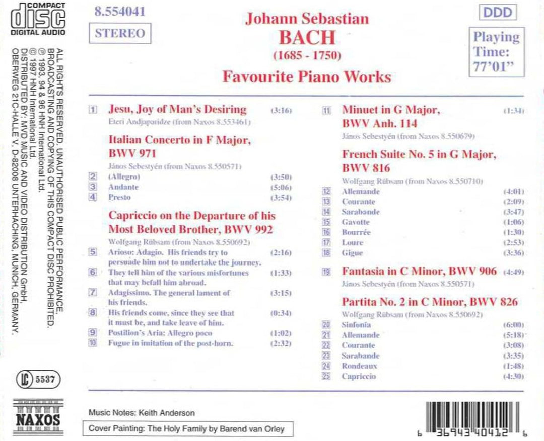 Johann Sebastian Bach - Favourite Piano Music [Audio CD]