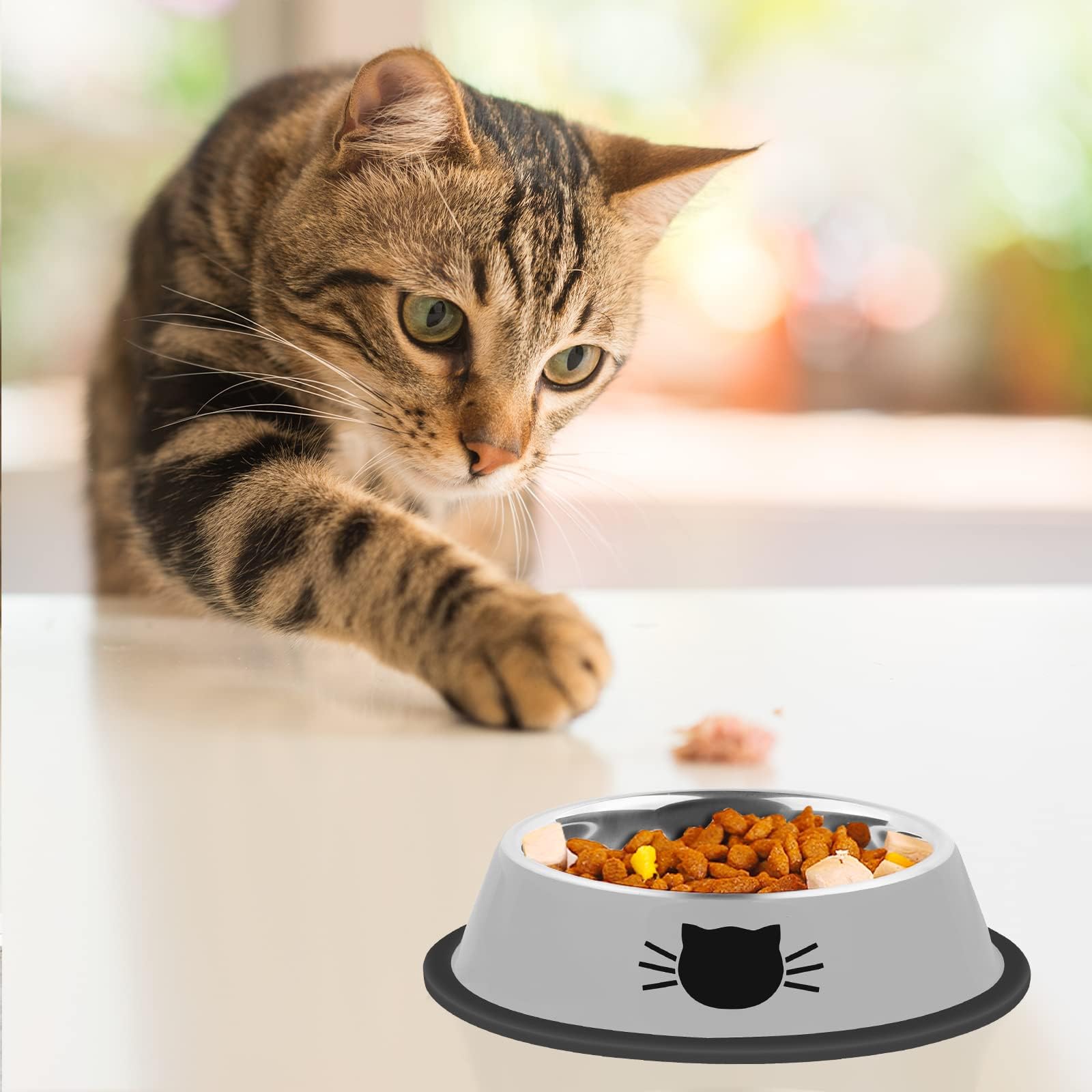 Serentive Stainless Steel Cat Food Bowls - Set of 2, 7 oz Capacity, Non-Slip Rubber Base 6