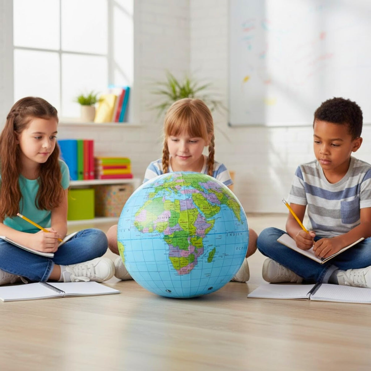 SHATCHI Inflatable World Globe Geography Map Ball - 15"/38cm, Blue
