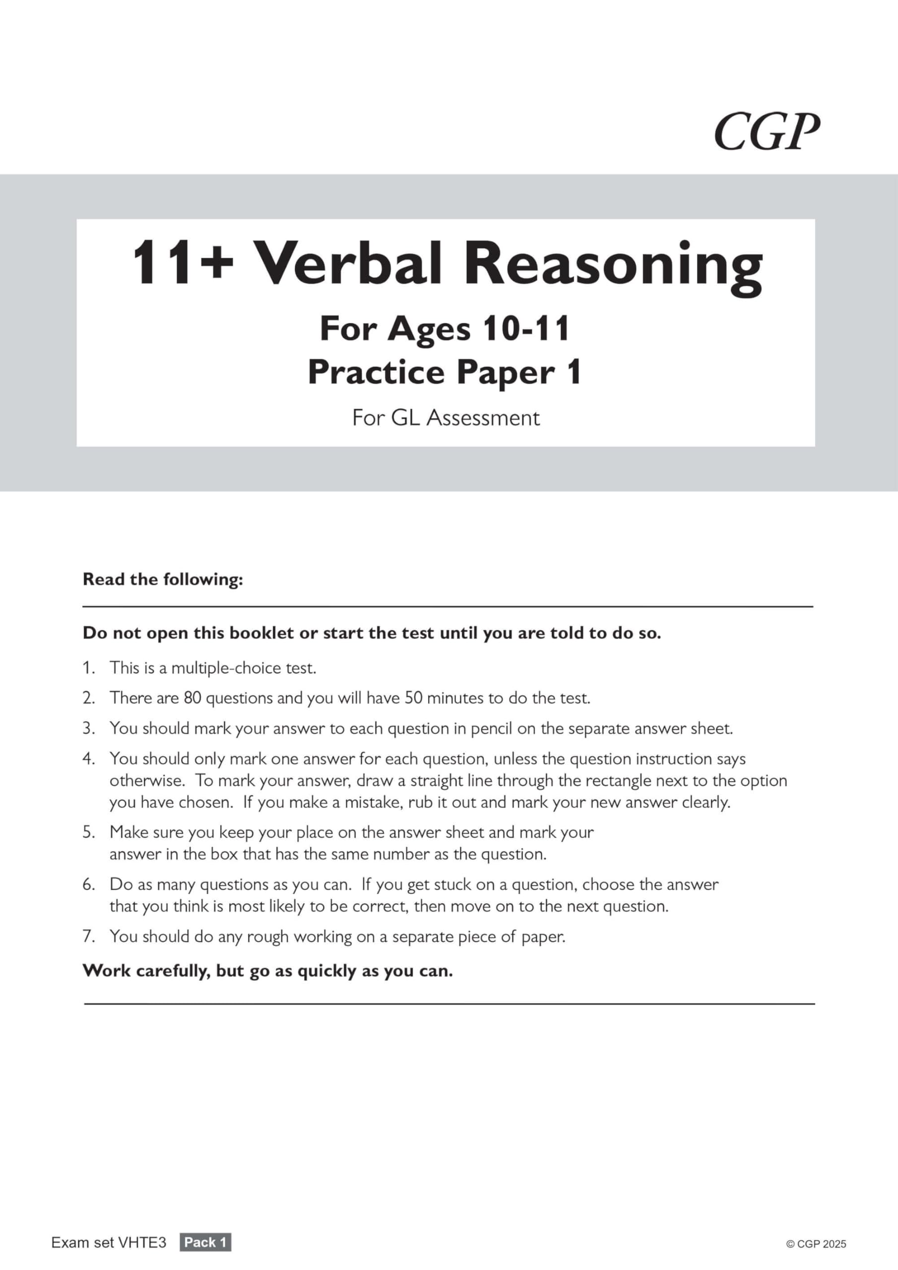 CGP 11+ GL Verbal Reasoning Practice Papers - Ages 10-11 | Pack 1 with Parents' Guide & Online Edition