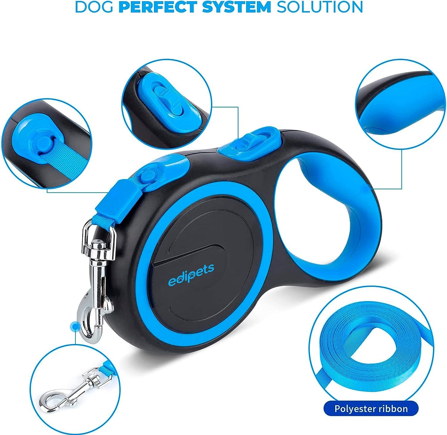 Edipets Extendable Dog Leash - Retractable Nylon Lead | 8 Metres | Blue 2