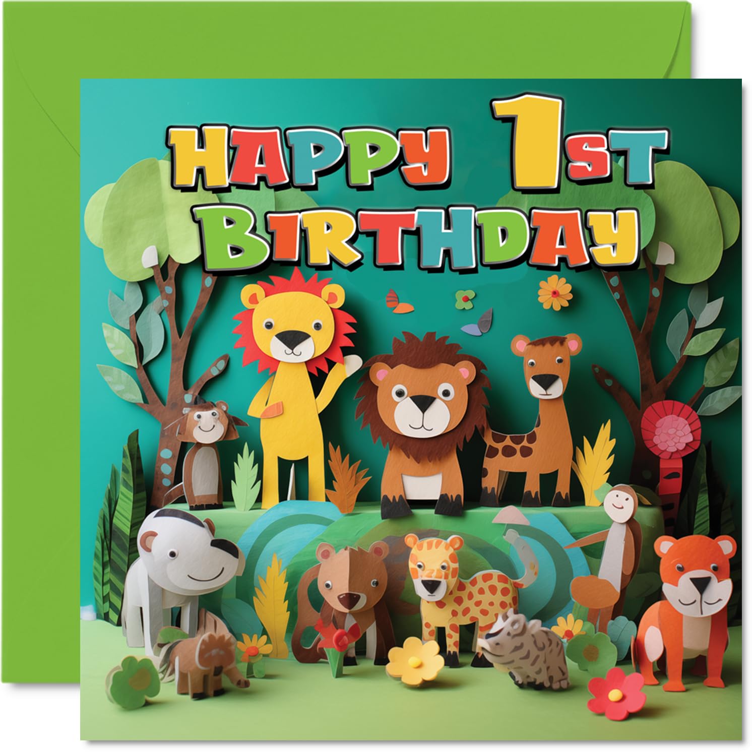 Stuff4 1st Birthday Card for Boys Girls - Jungle Animals Design | 145mm x 145mm 1