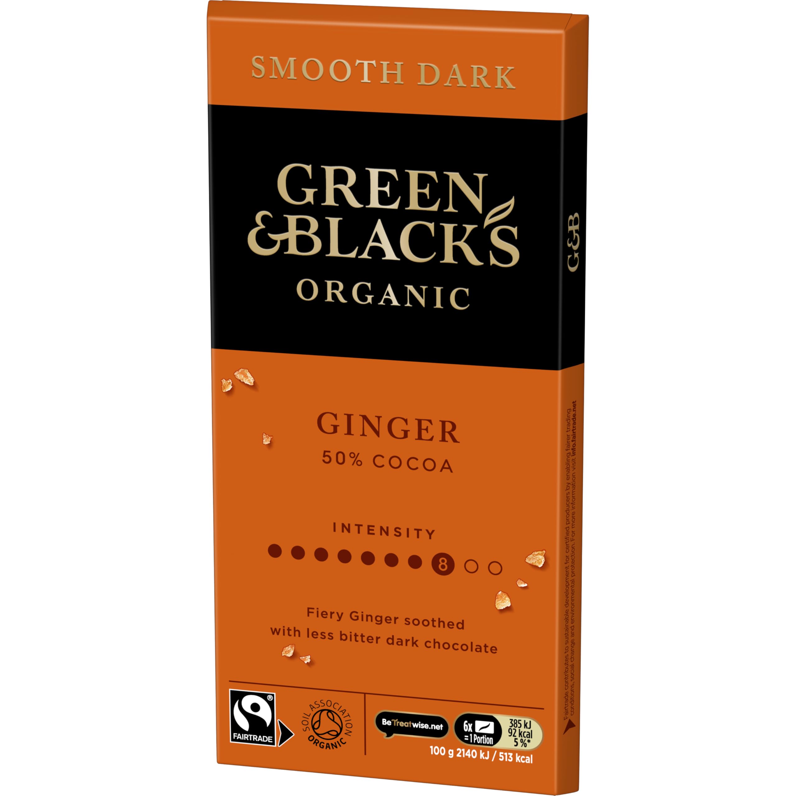 Green & Black's Organic Ginger Smooth Dark Chocolate Bar 50% Cocoa, 100g 3