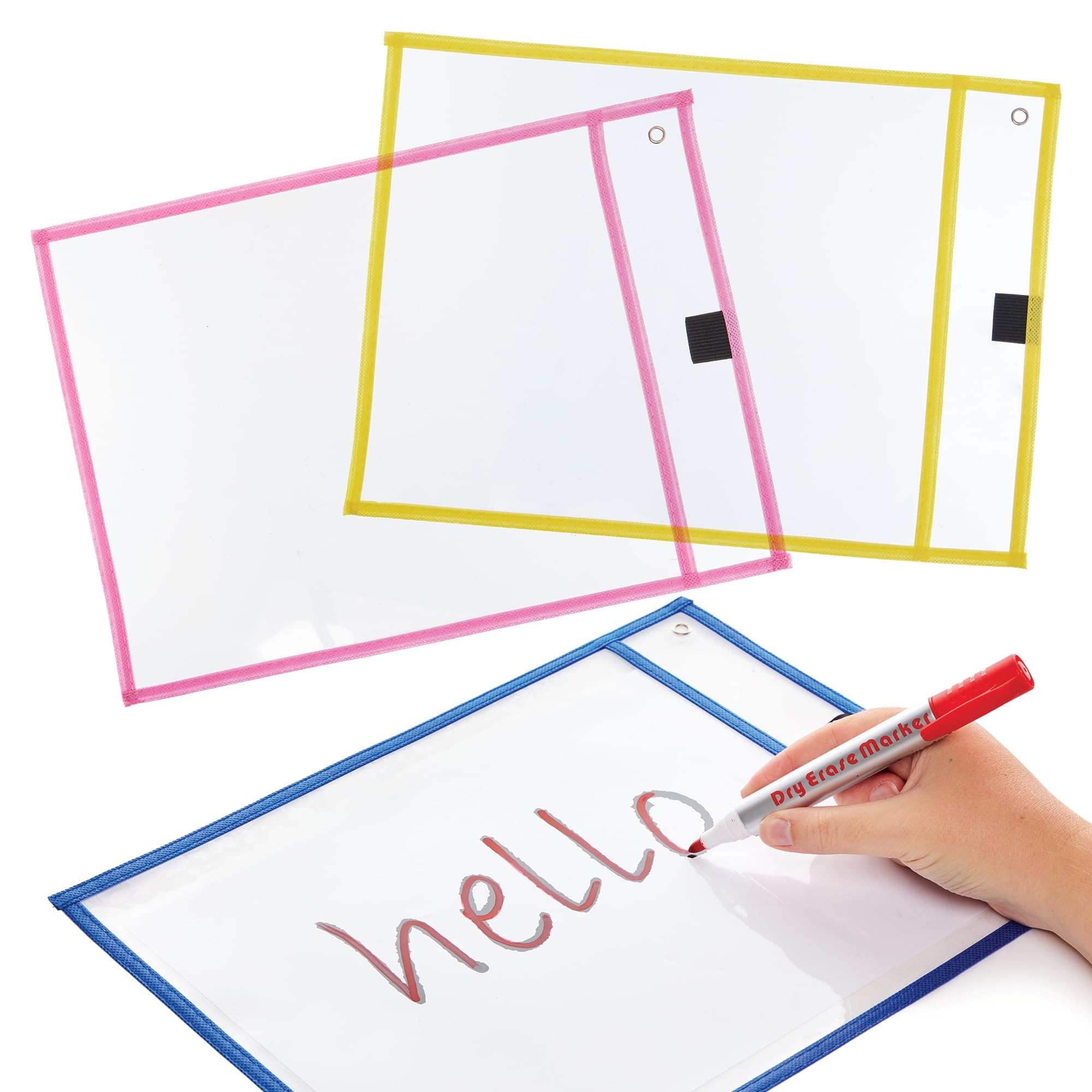 Baker Ross FN485 Reusable Dry Erase A4 Pockets - Pack of 6 | Wipe Clean Surface | Assorted Colours