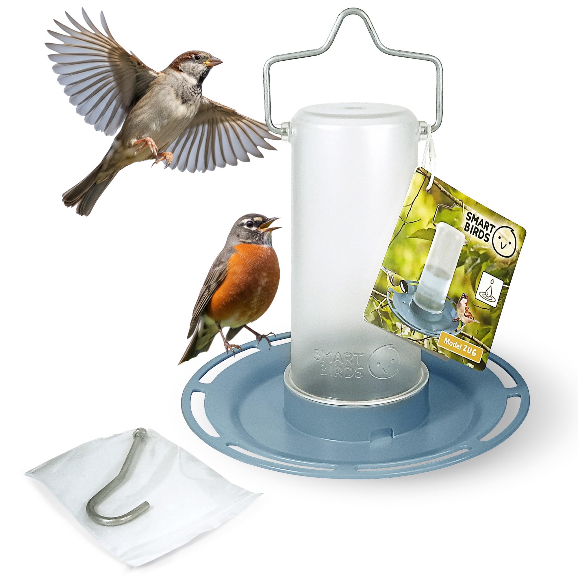SWISSINNO Bird Waterer "Zug" - UV Resistant, Light Blue, Durable PC/ASA Plastic 1