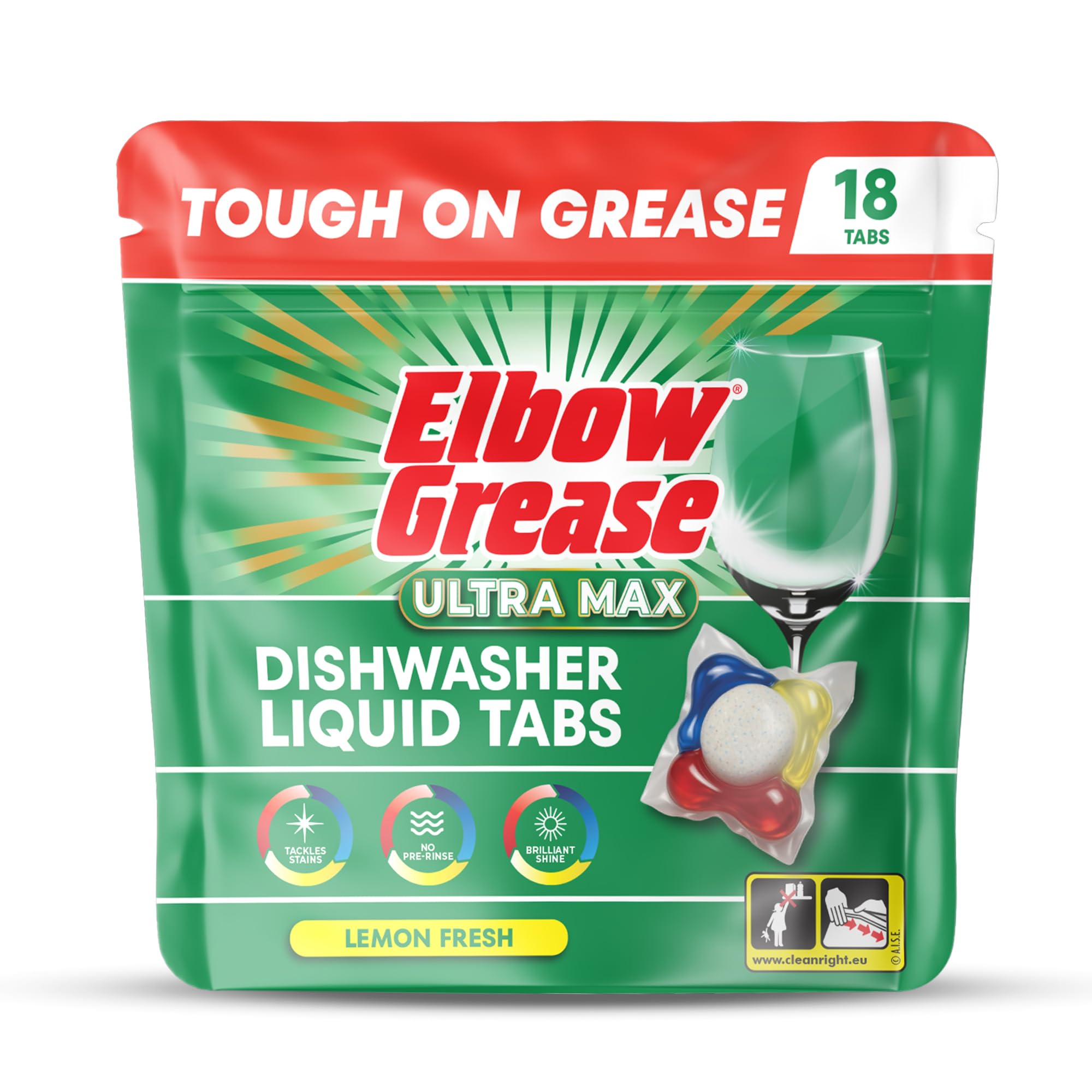 Elbow Grease Ultra Max Liquid Dishwasher Tablets - Tough on Grease & Shine | 18 Count
