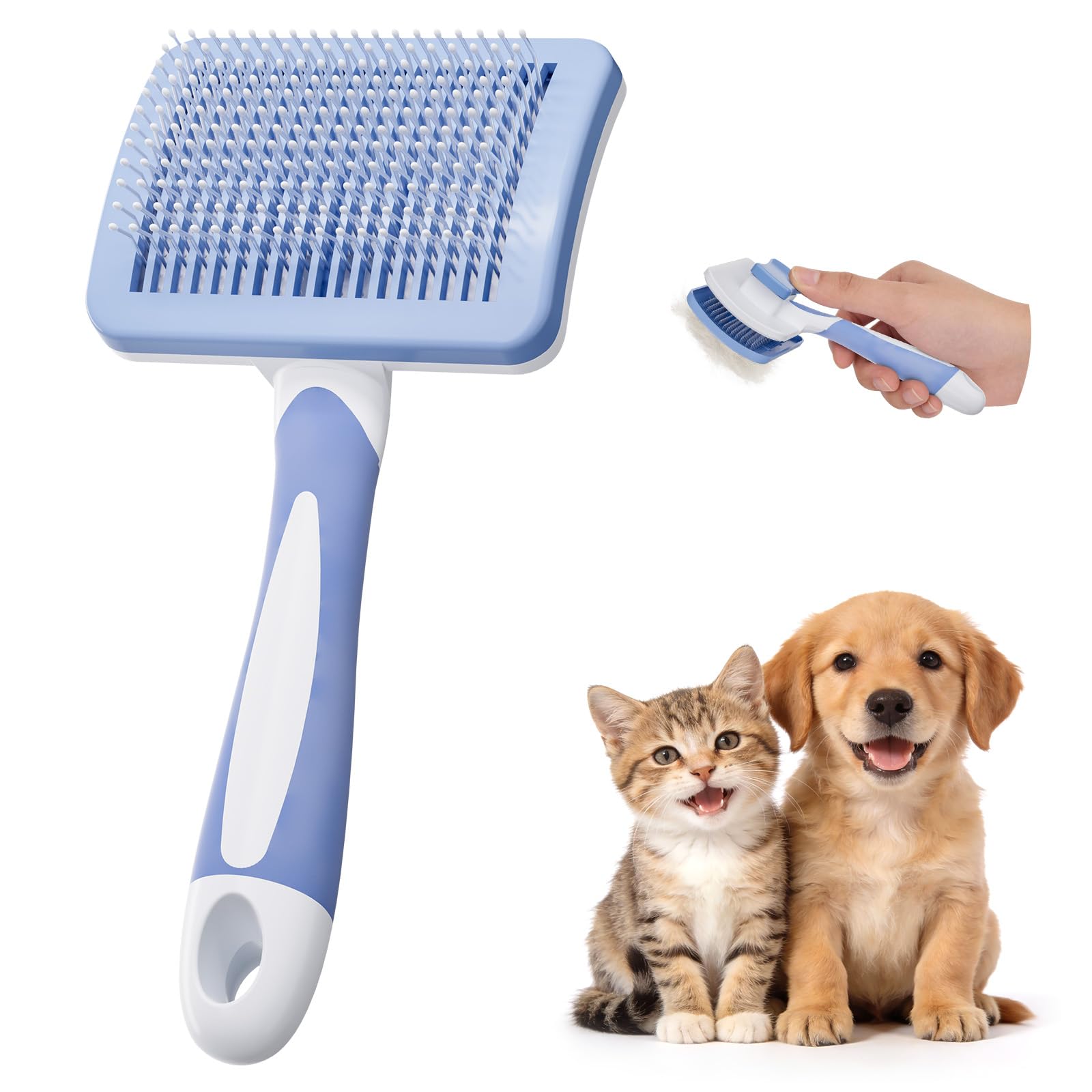Diboniur Pet Brush - Self Cleaning | Stainless Steel Bristles for Long & Short Hair | Blue 1