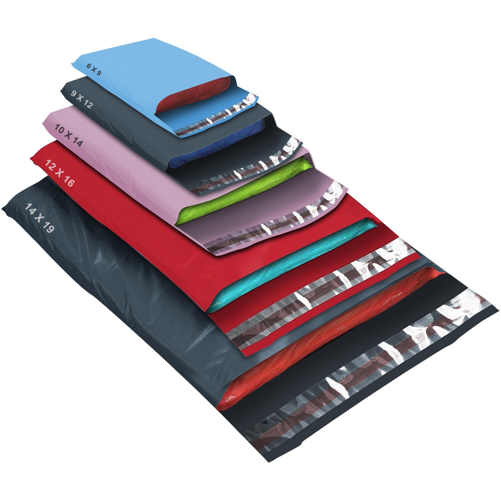 YUNJU 50 Pack Mixed Size Color Poly Mailer Bags - Strong Waterproof Self Seal for Mailing & Shipping