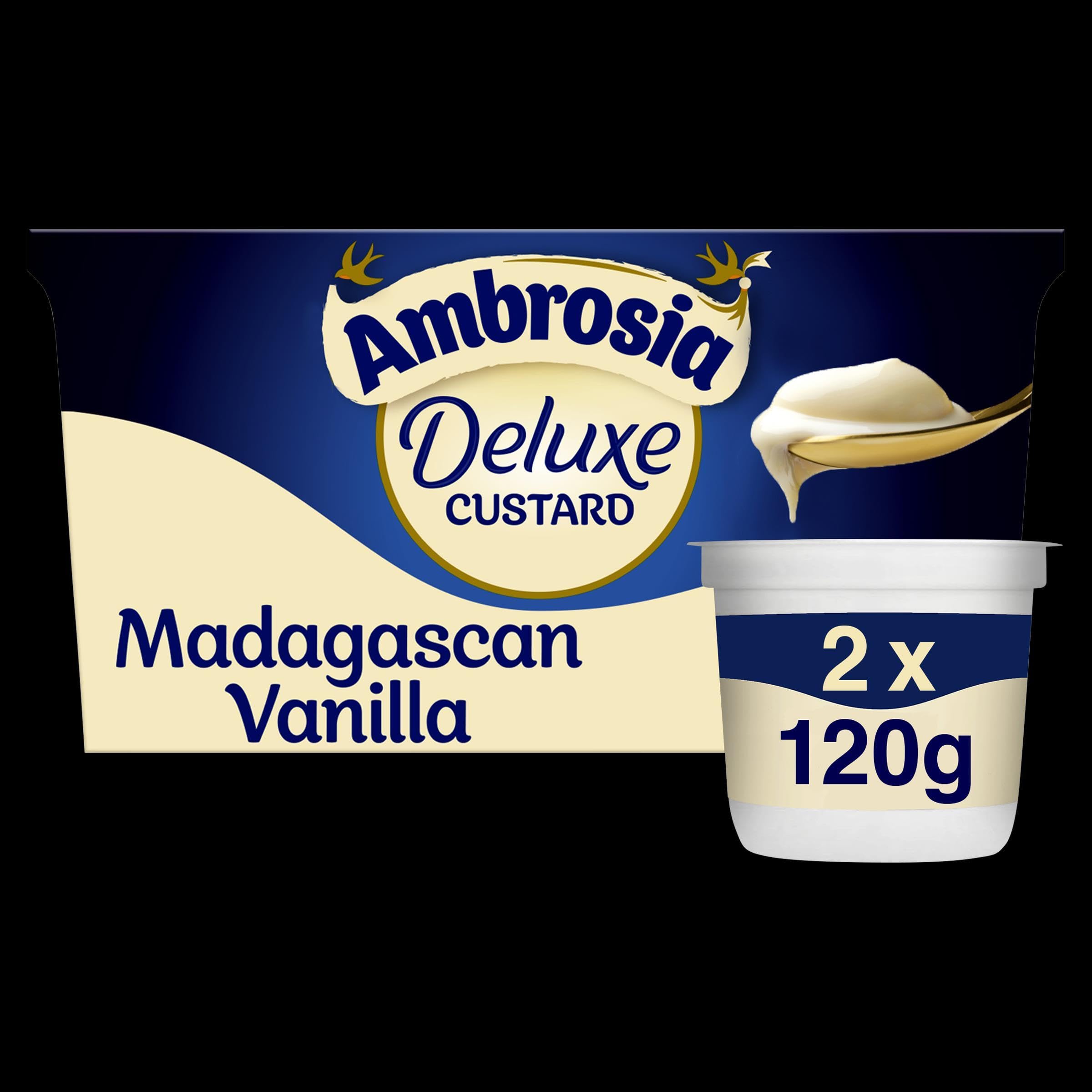 Ambrosia Deluxe Instant Custard Pots, Madagascan Vanilla, Pack of 8 (2 x 120g Pots)