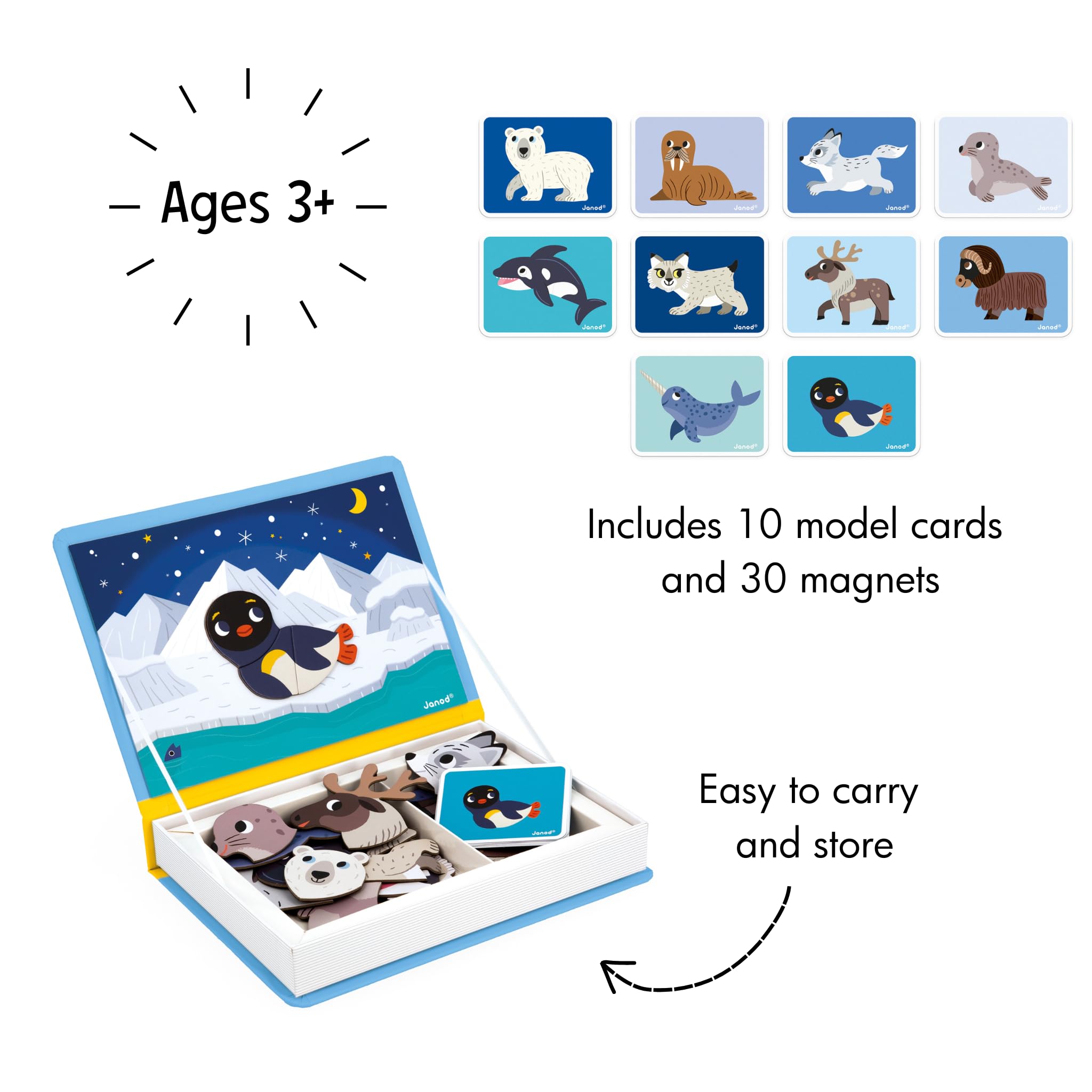 Janod Magnéti'Book Arctic Animals - 30 Magnets, 10 Models | Ages 3-8