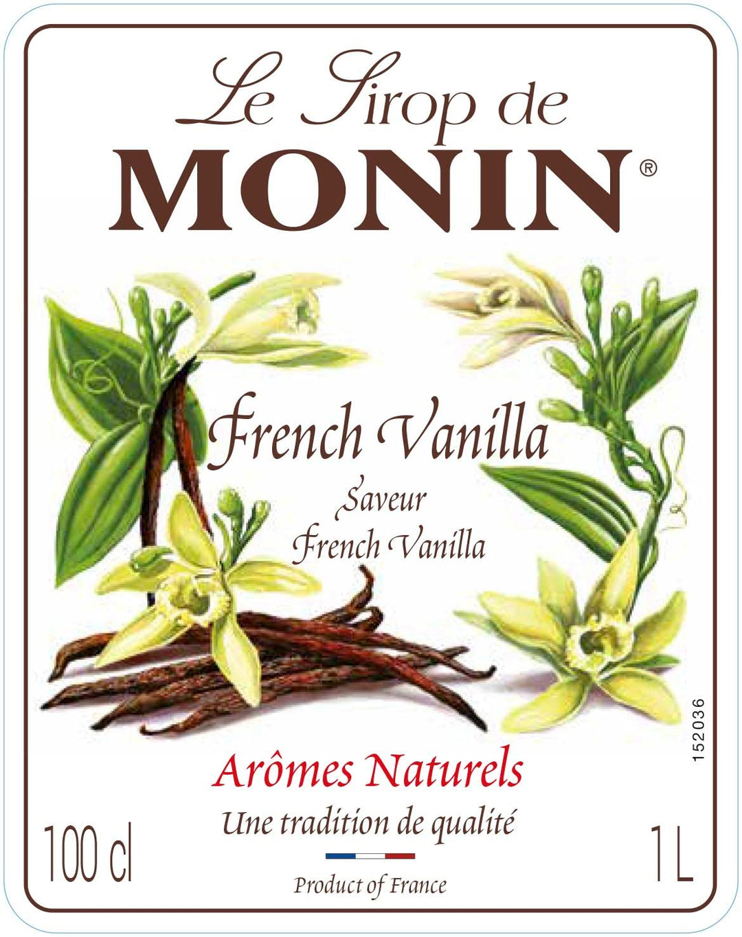 MONIN French Vanilla Syrup 1L - Vegan, Allergen-Free, Natural Flavours for Coffee & Cocktails