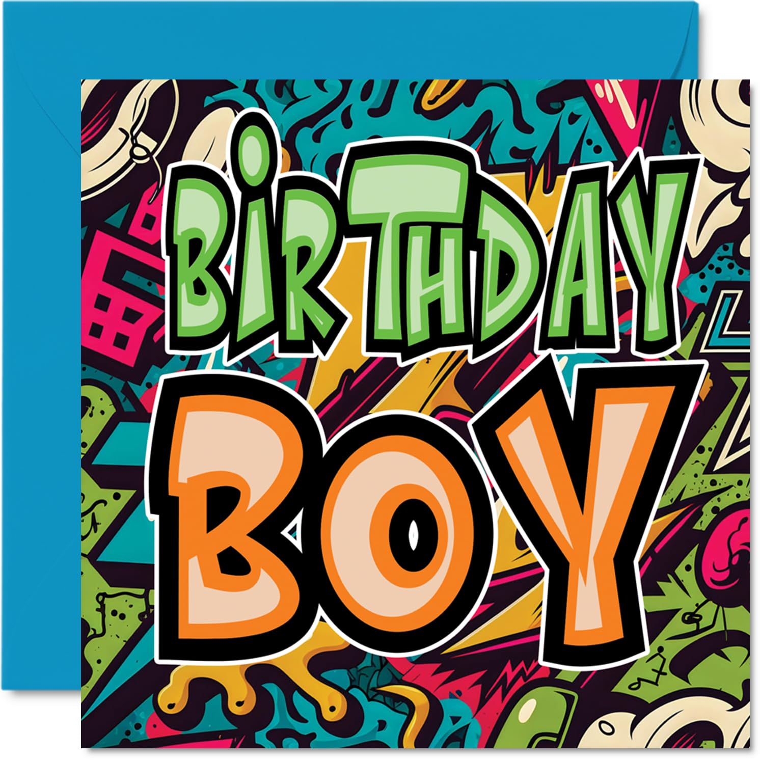 Stuff4 Birthday Card - Graffiti 'Birthday Boy' Design | Blank Inside | 145mm x 145mm