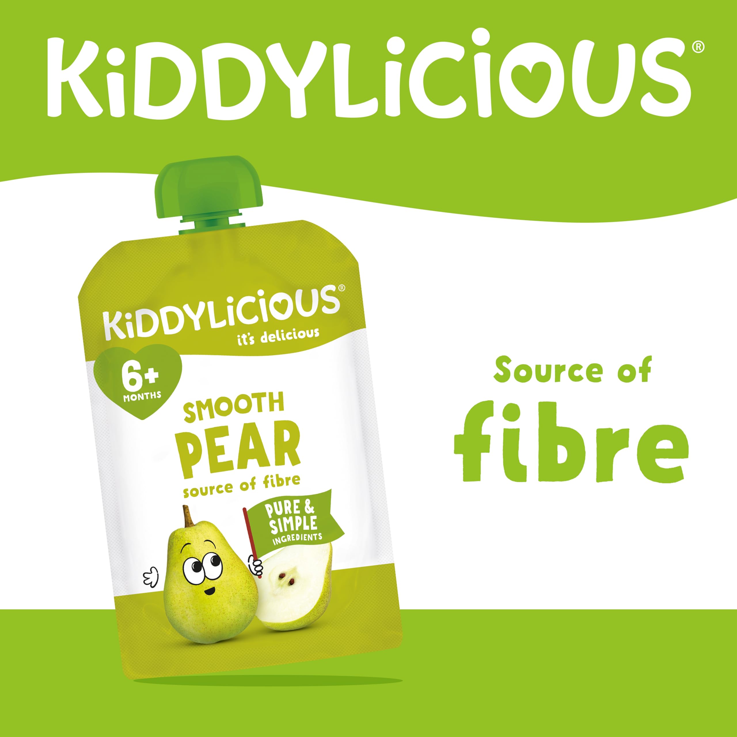 Kiddylicious Smooth Pear Fruit Pouches - 6 Pack | Suitable for 6+ Months | 100g Each 2