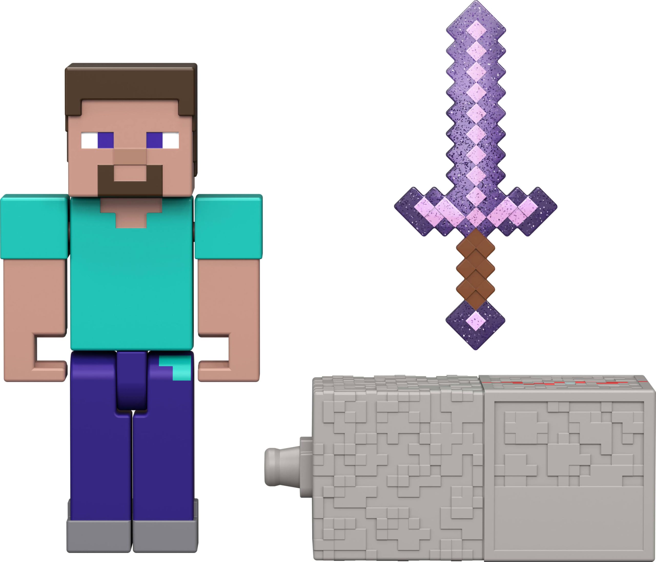 Mattel Minecraft Steve Action Figure with Accessory & Redstone Building Piece | 3.25-inch Scale 3