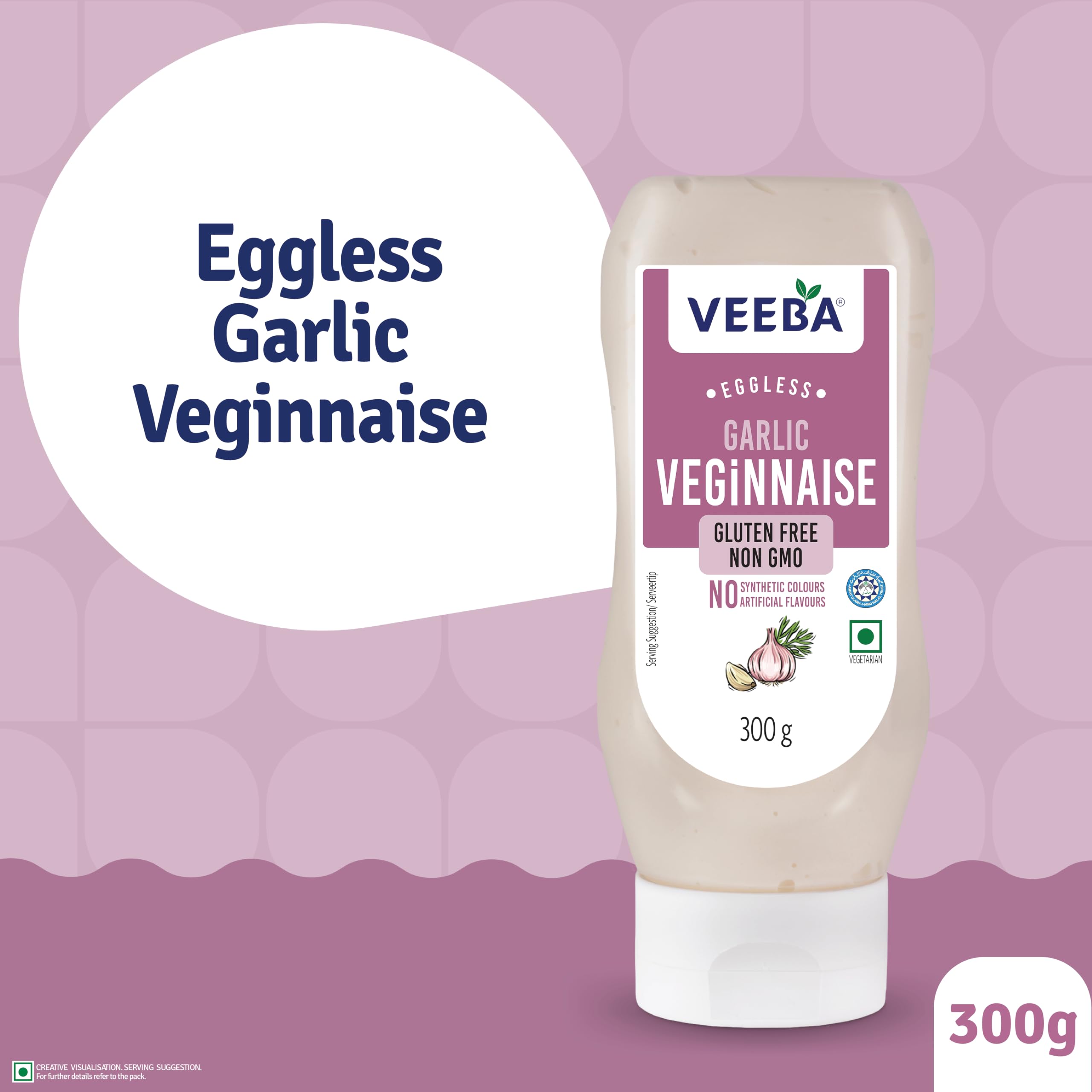 Veeba Garlic Veginnaise - Eggless Mayonnaise | Creamy Texture | 300g Pack 3