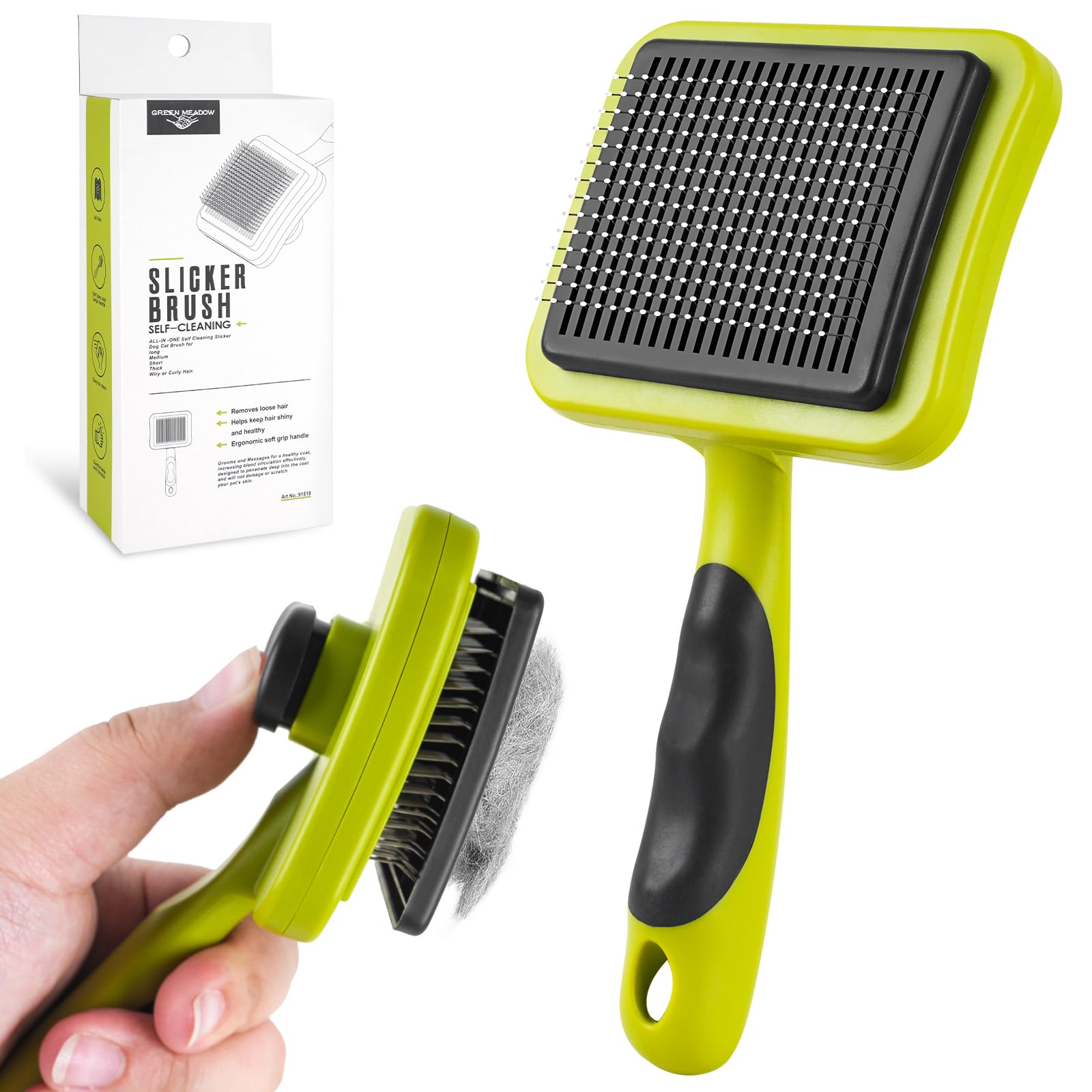 MOXYOY Self Cleaning Pet Hair Comb - Undercoat Removal | Stainless Steel Pins | Green 1