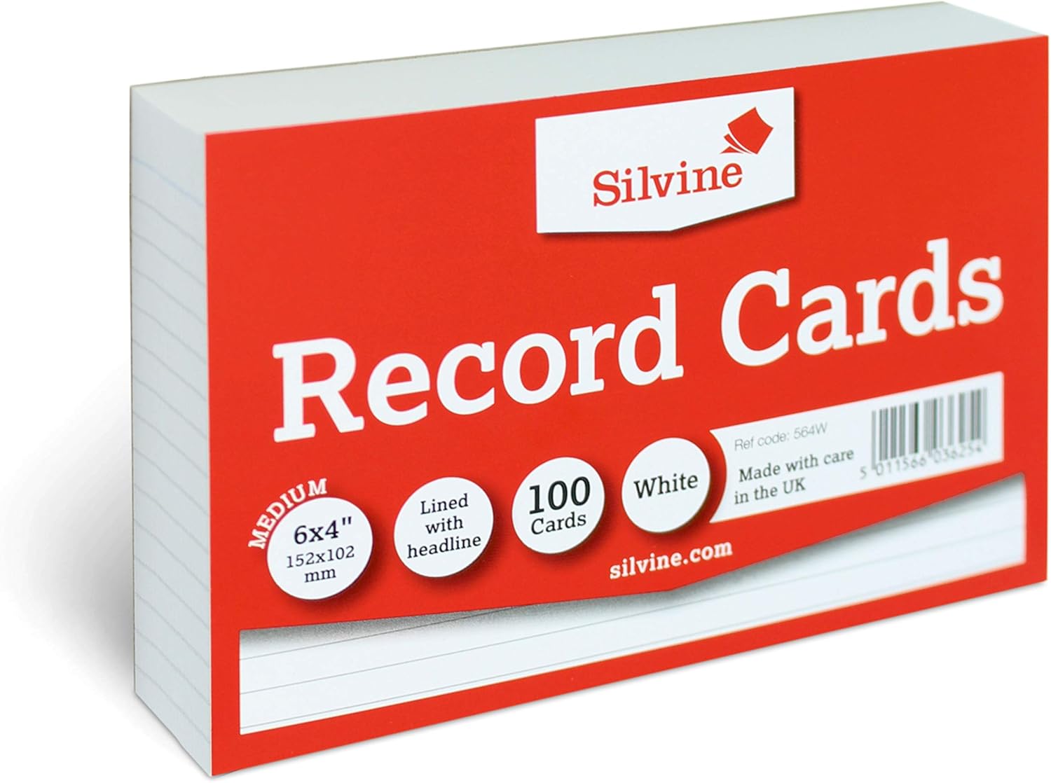Silvine A6 White Record Cards - Lined with Headline, 100 Cards Per Pack (Size 6x4") 1