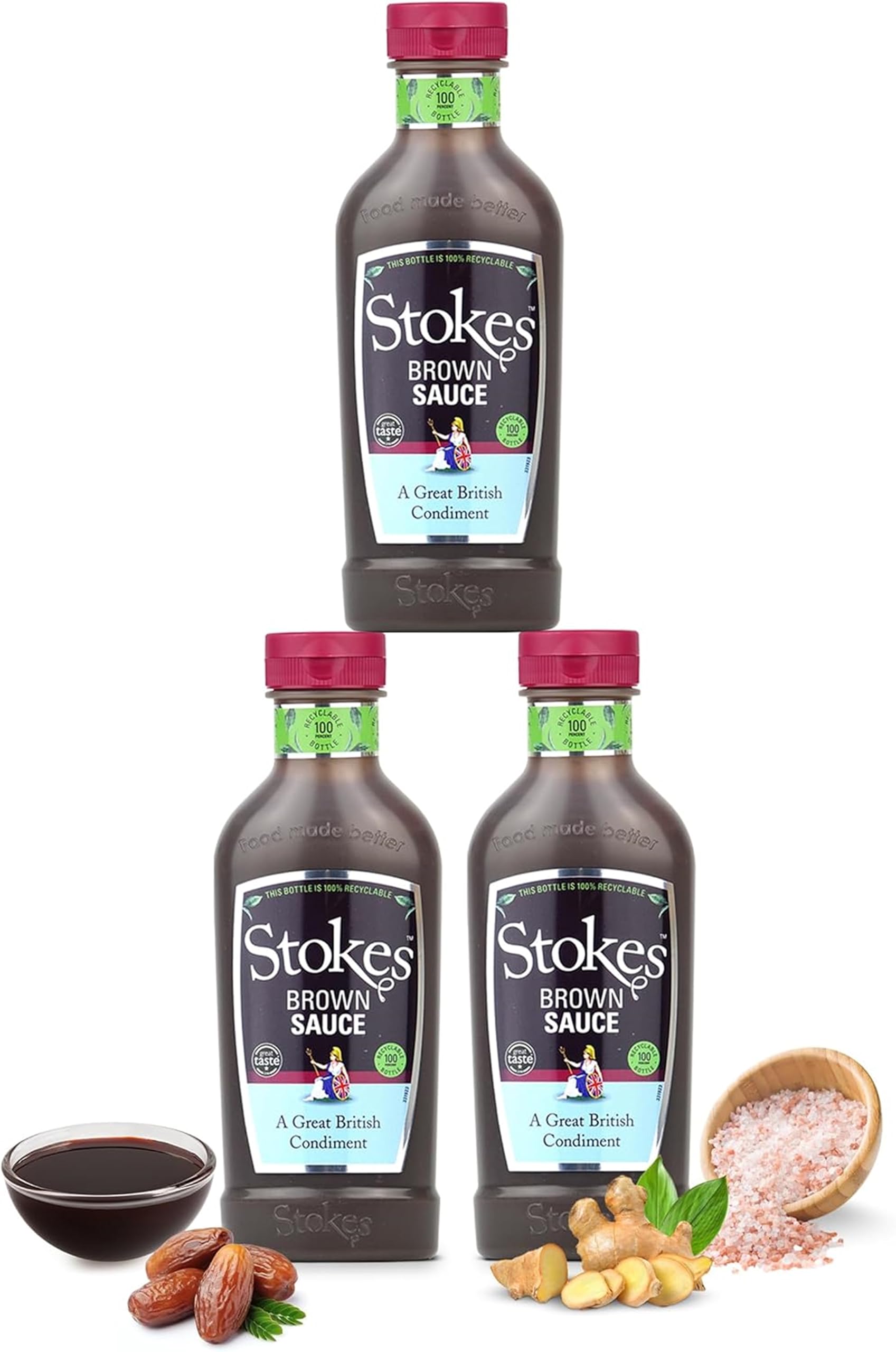 Stokes Real Brown Sauce 3PK SQUEEZY - Rich & Spicy Brown Sauce with Date Purée & Black Treacle