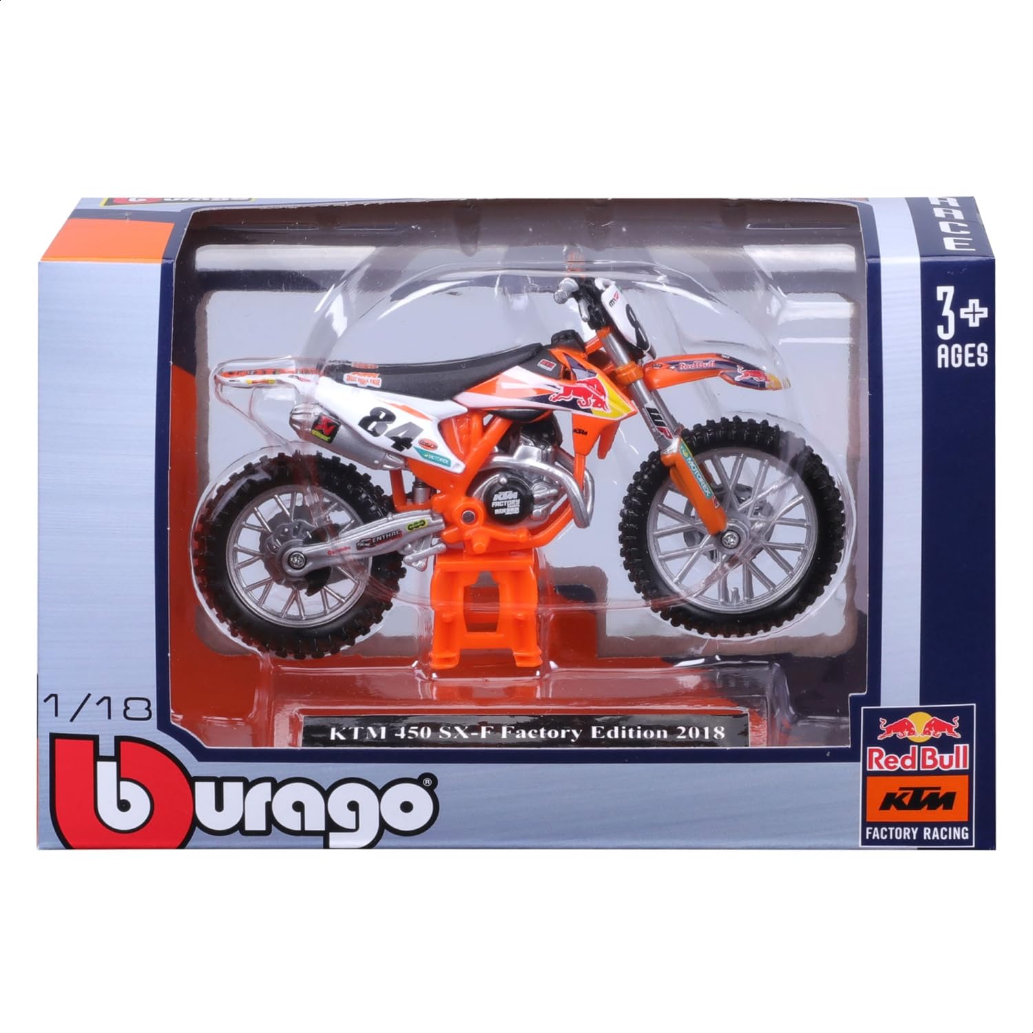 Bburago KTM 450 SX-F Factory Edition 2018 Diecast Motorbike 1:18 Scale Metal Orange 8