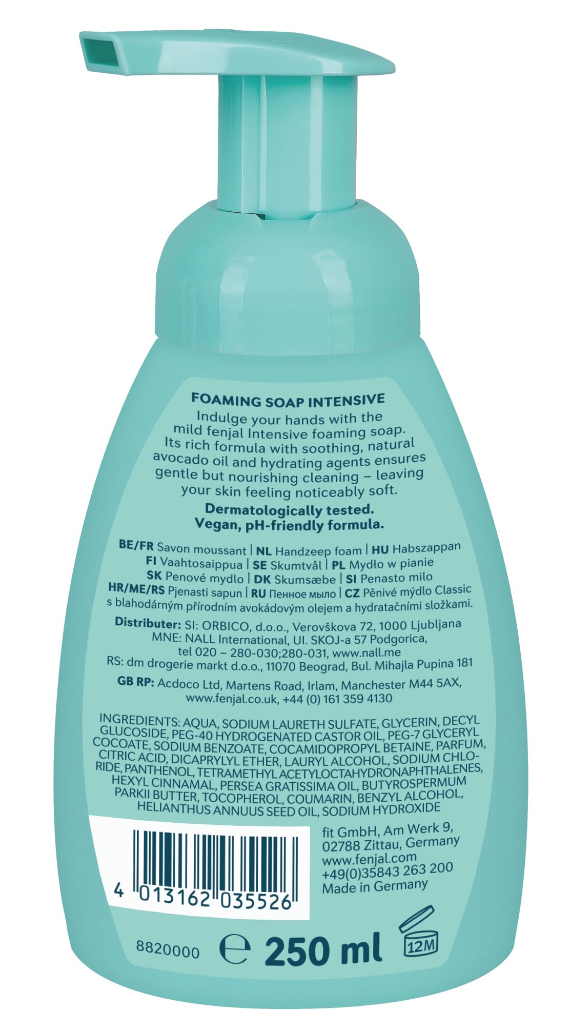Fenjal Intensive Foaming Soap - 250ml, Avocado Oil & Shea Butter
