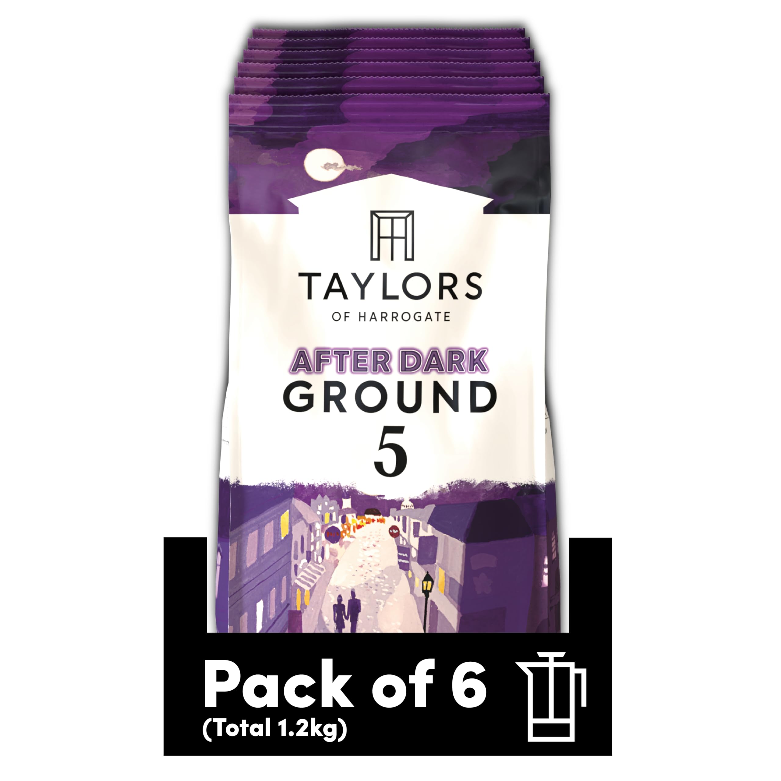 Taylors of Harrogate After Dark Ground Coffee - Dark Roast, Cocoa & Brown Sugar Notes | 6 x 200g Bags 1