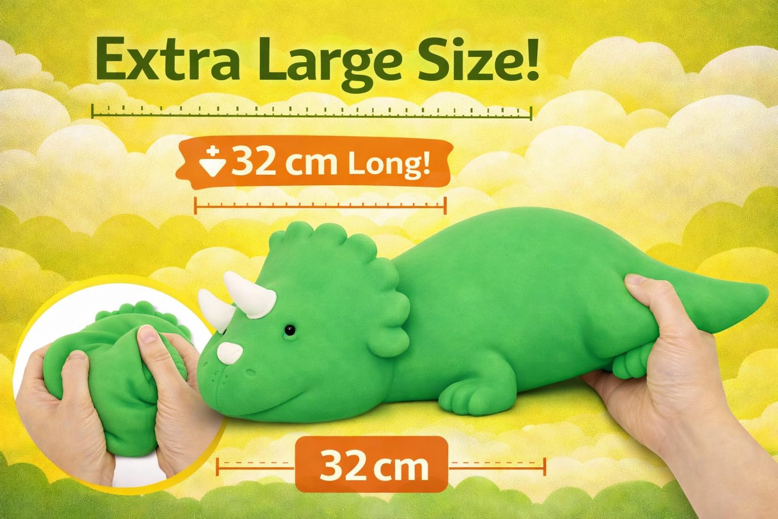 Keycraft Jumbo Squishy Dinosaur Slow-Rise Sensory Toy - Extra Large (32cm) Green | Stress Relief 4